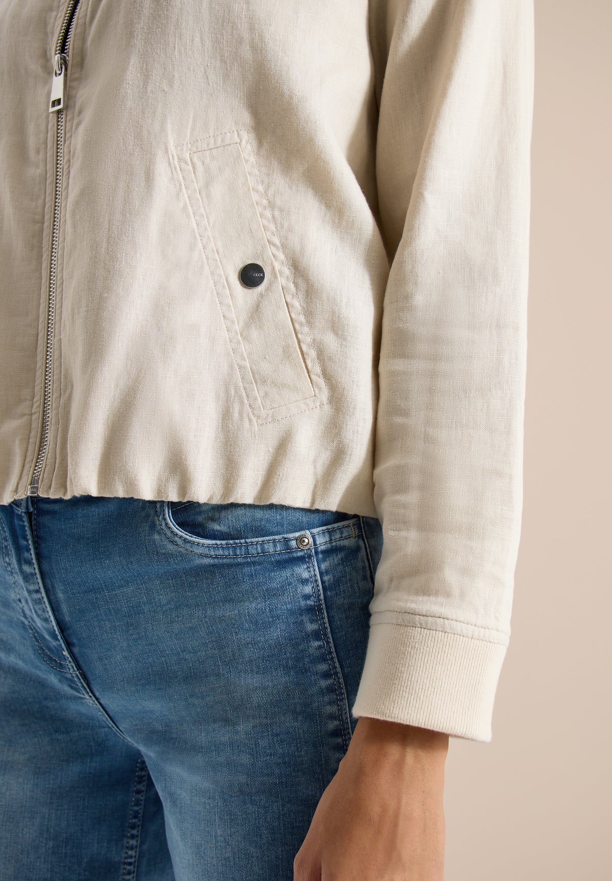 Cecil Zip Front Linen Jacket, Beige