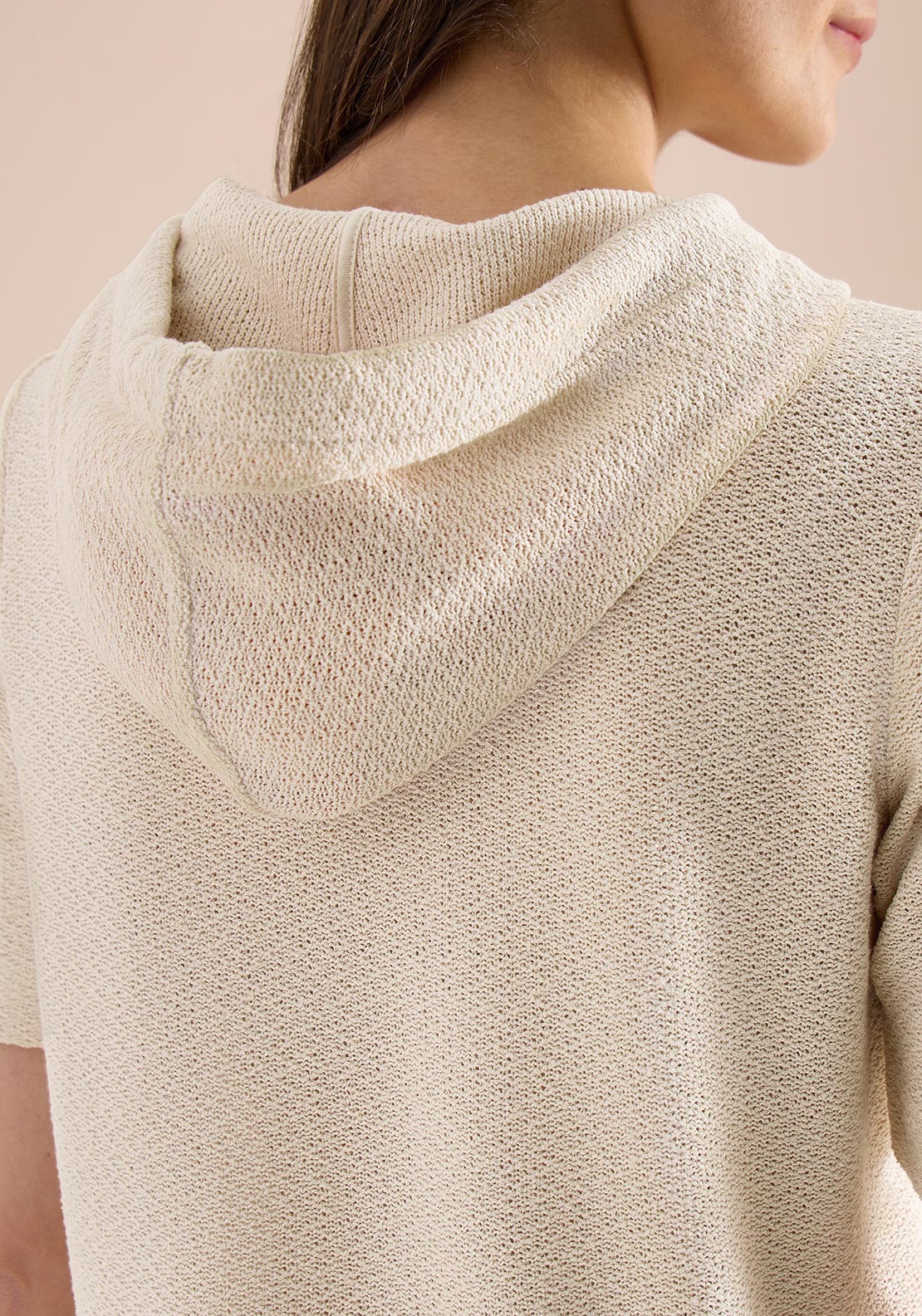 Cecil Textured Short Sleeve Hoodie, Sand