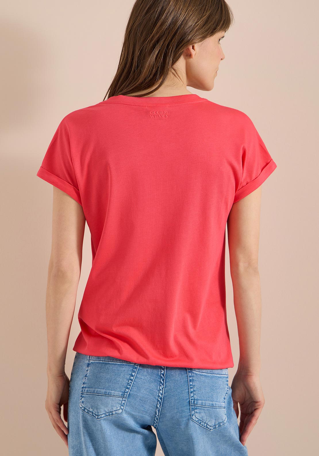Cecil Solid V-Neck T-Shirt, Coral