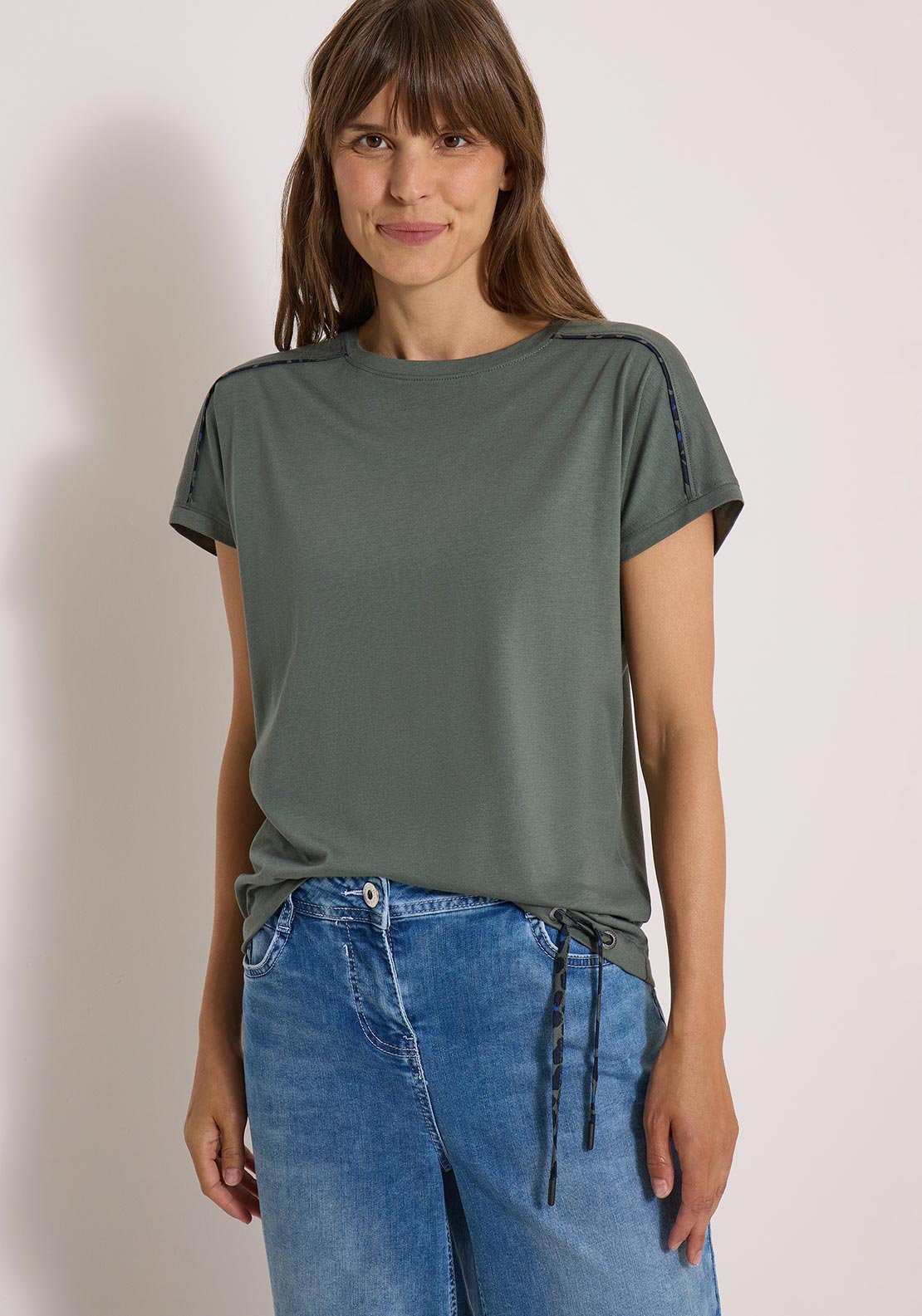 Cecil Stripe Detail Cotton-blend T-Shirt, Green