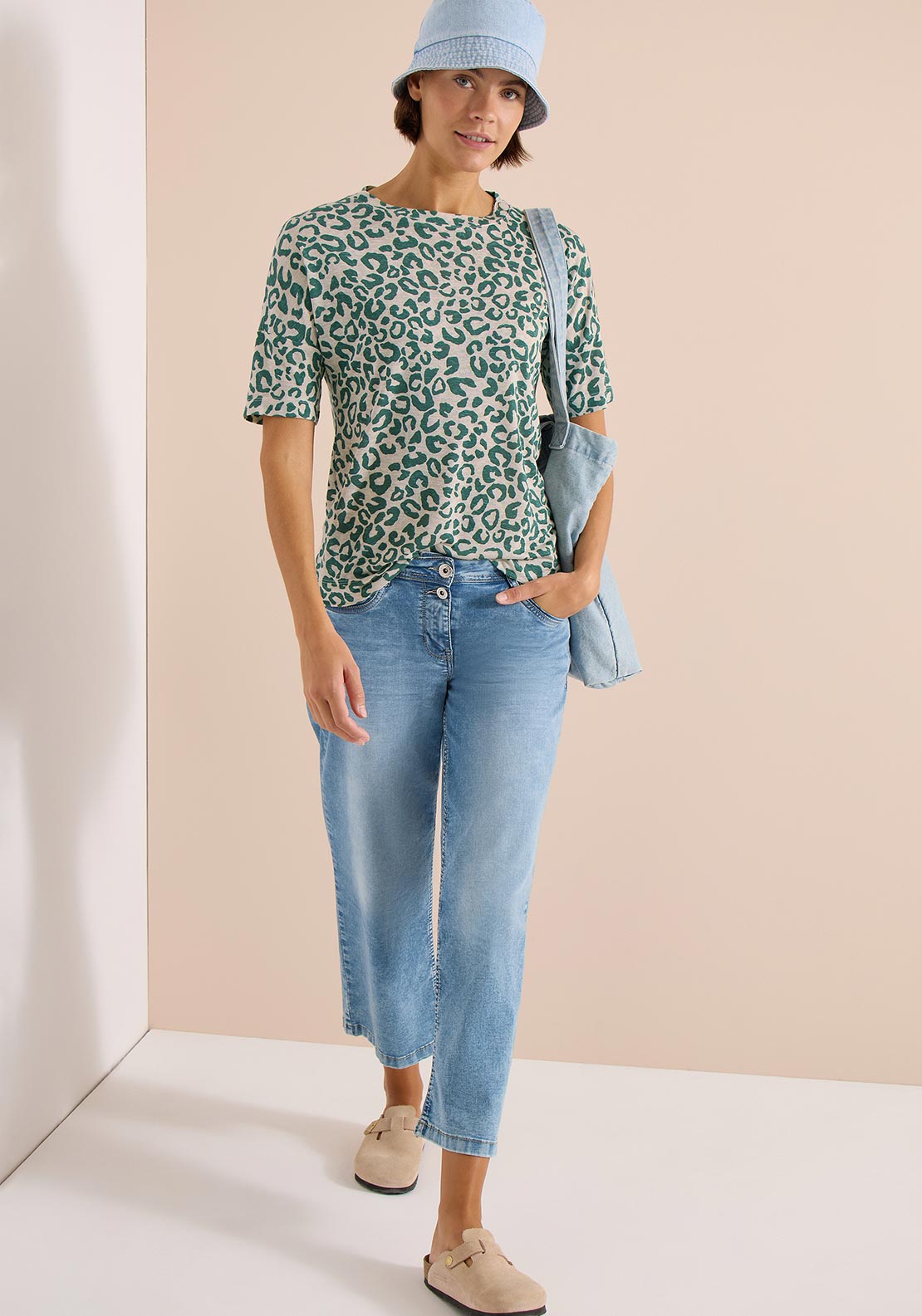 Cecil Leopard Print with Button Detail Blouse, Green