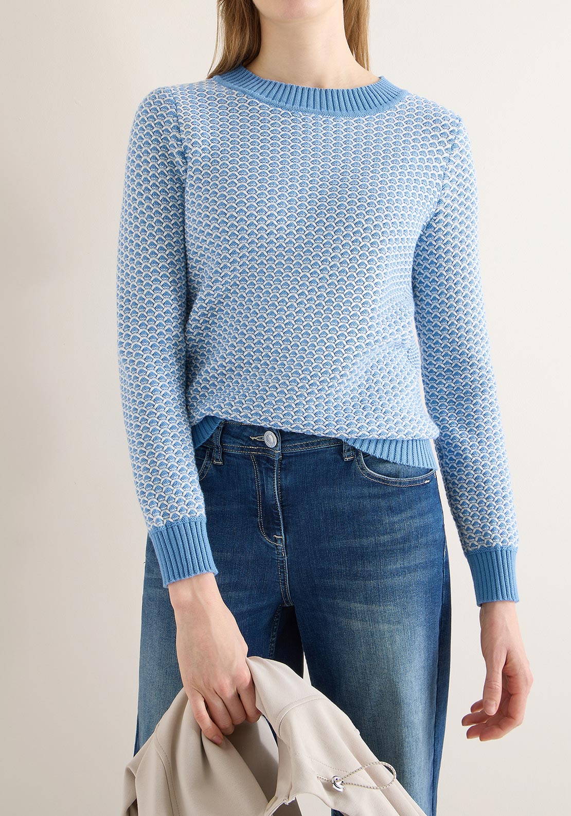 Cecil Geometric Pattern Sweater, Blue and White
