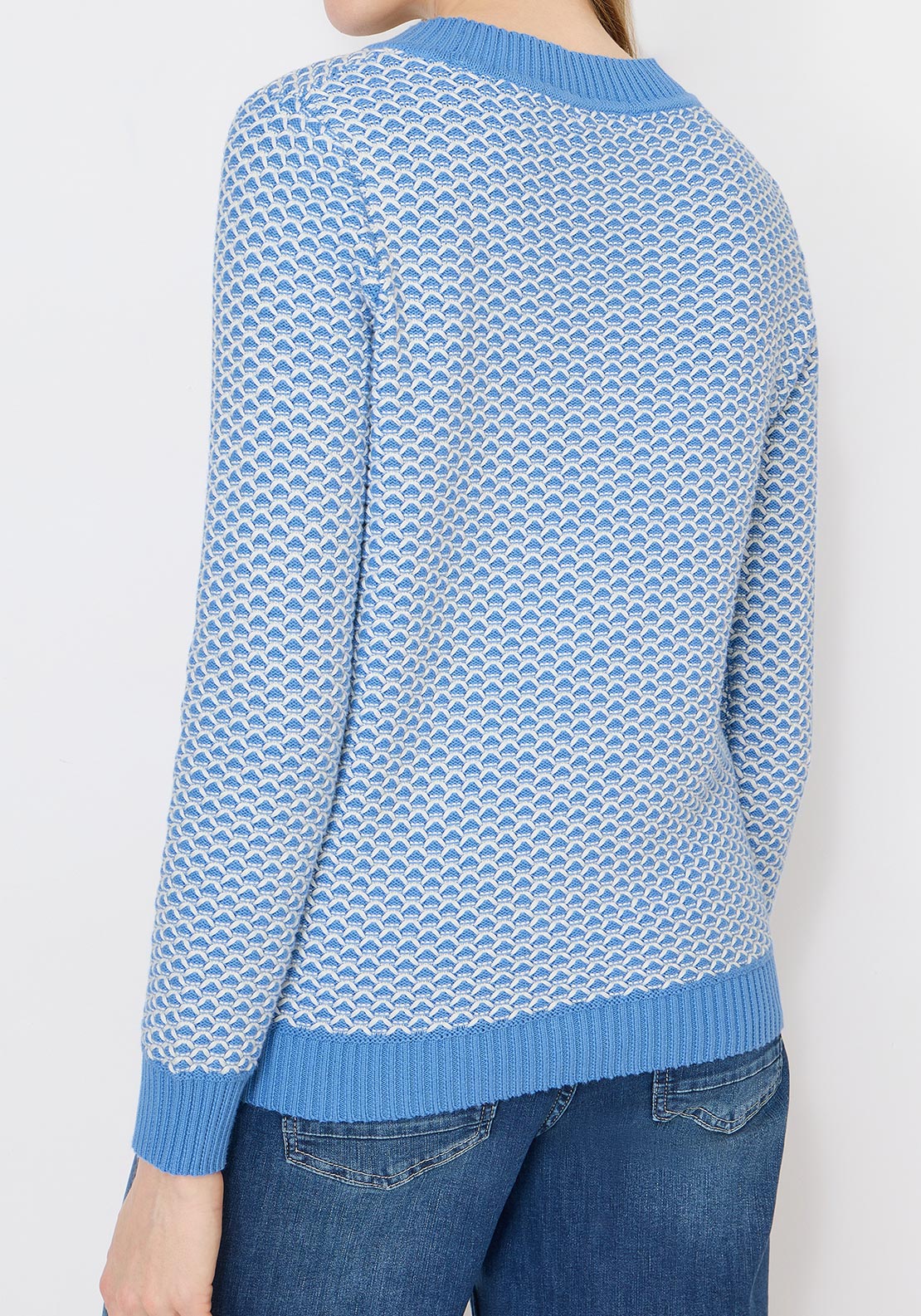 Cecil Geometric Pattern Sweater, Blue and White