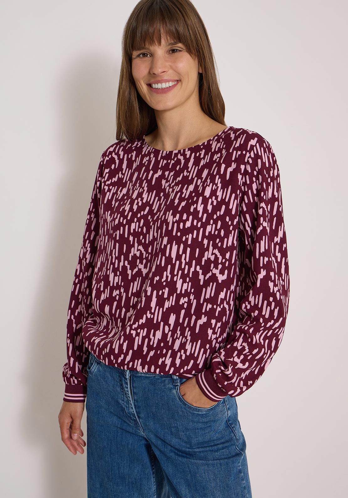 Cecil Abstract Print Long Sleeve Blouse, Wine Multi