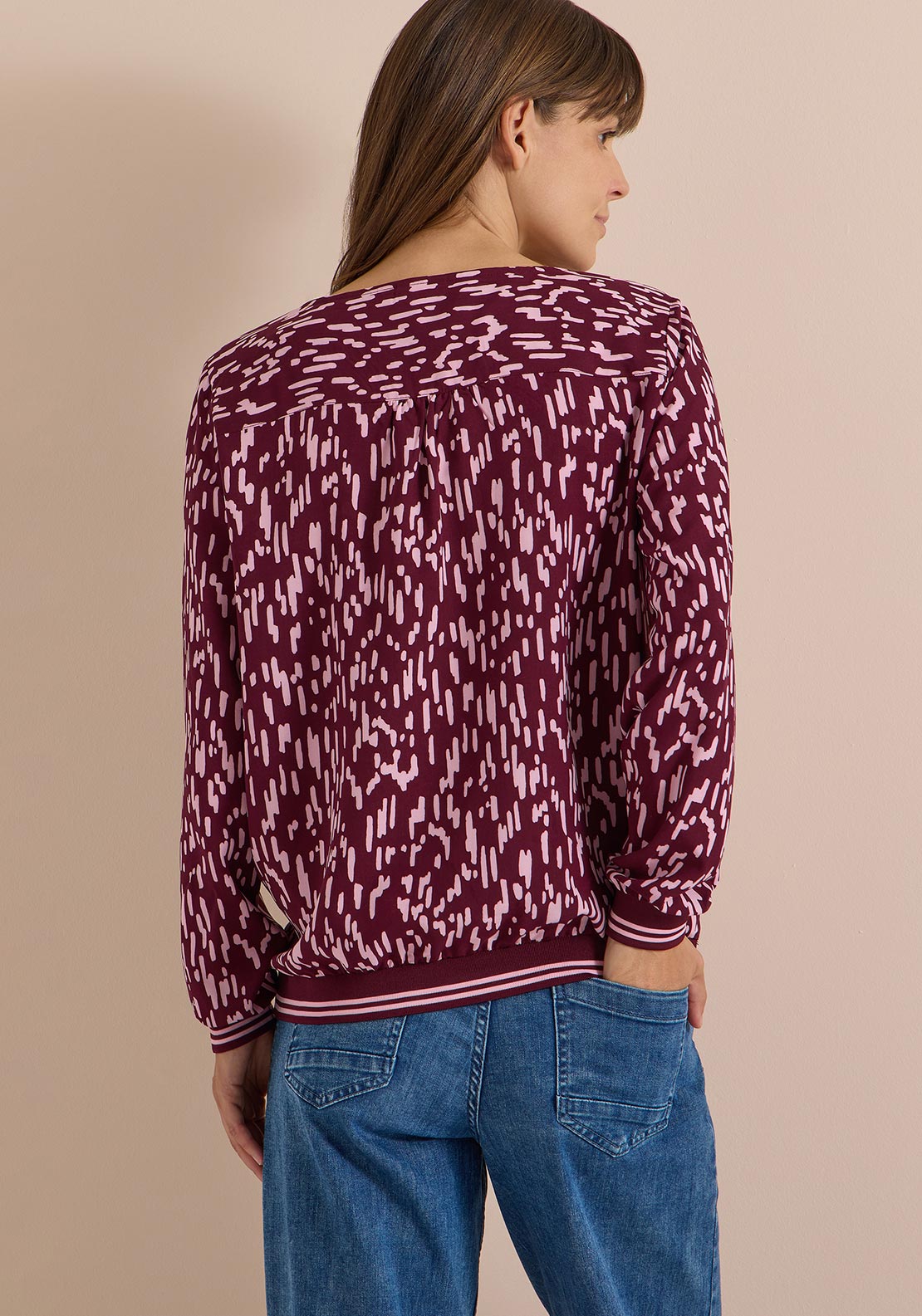 Cecil Abstract Print Long Sleeve Blouse, Wine Multi