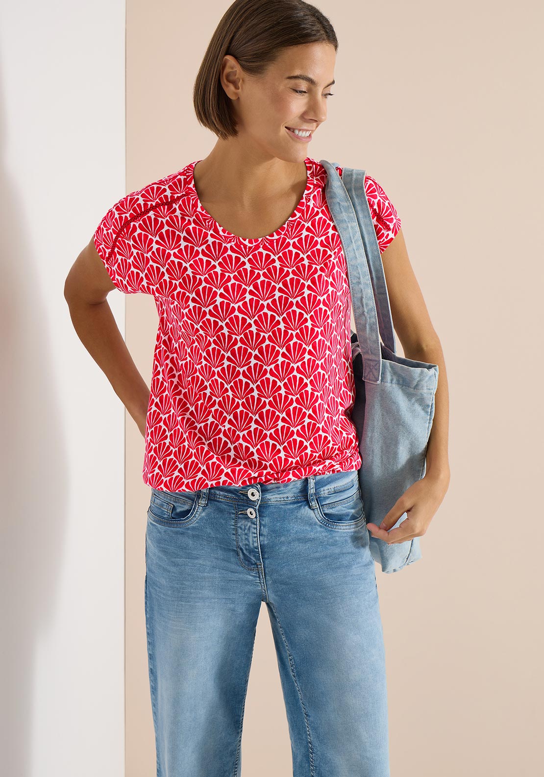 Cecil Flower Print T-Shirt, Red