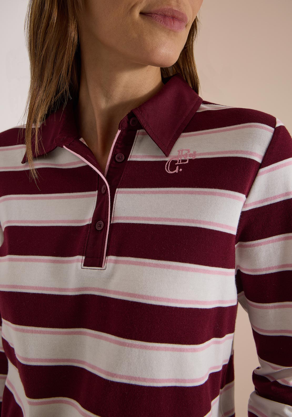 Cecil Striped Polo Jumper, Wine Multi