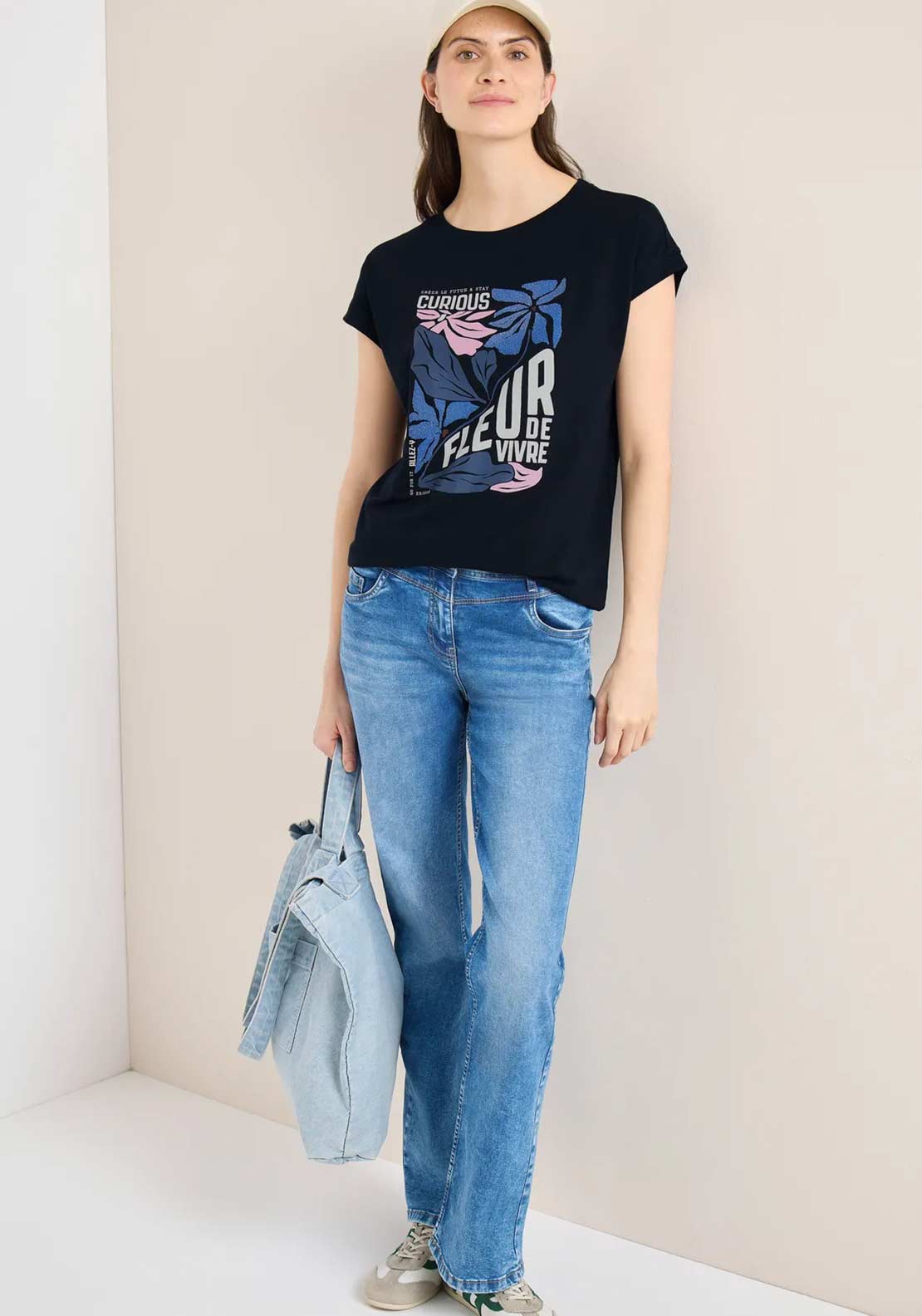 Cecil Floral Motif Print T-Shirt, Navy