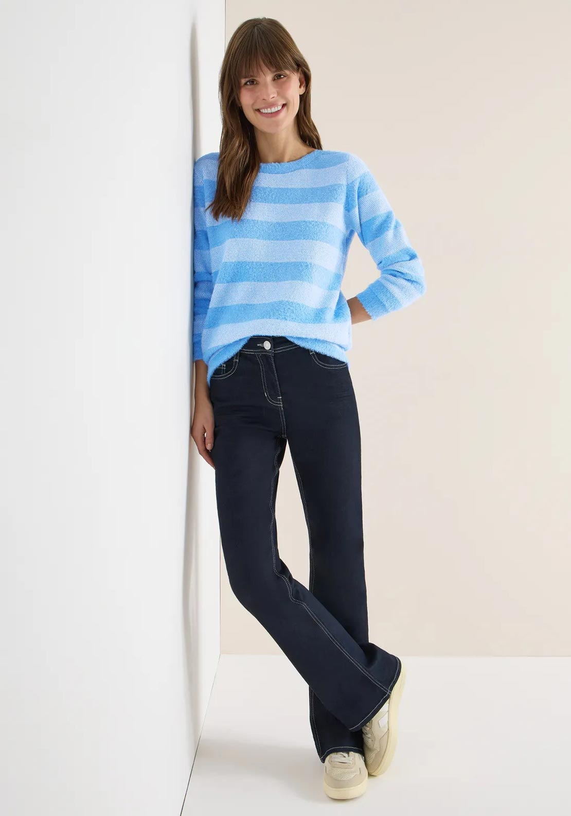 Cecil Striped Feather Yarn Jumper, Blue