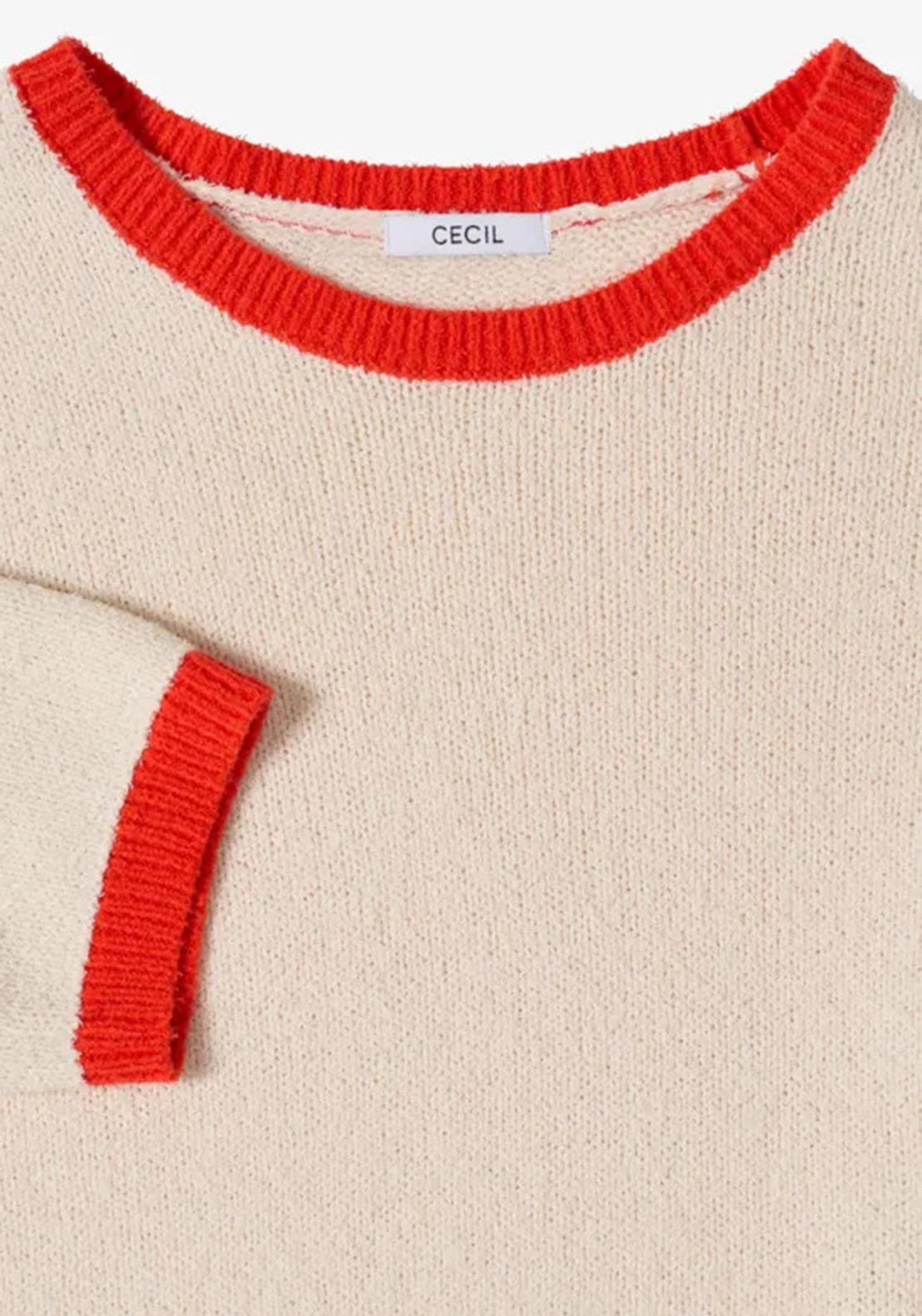 Cecil Round Neck Contrasting Hem Pullover, Beige