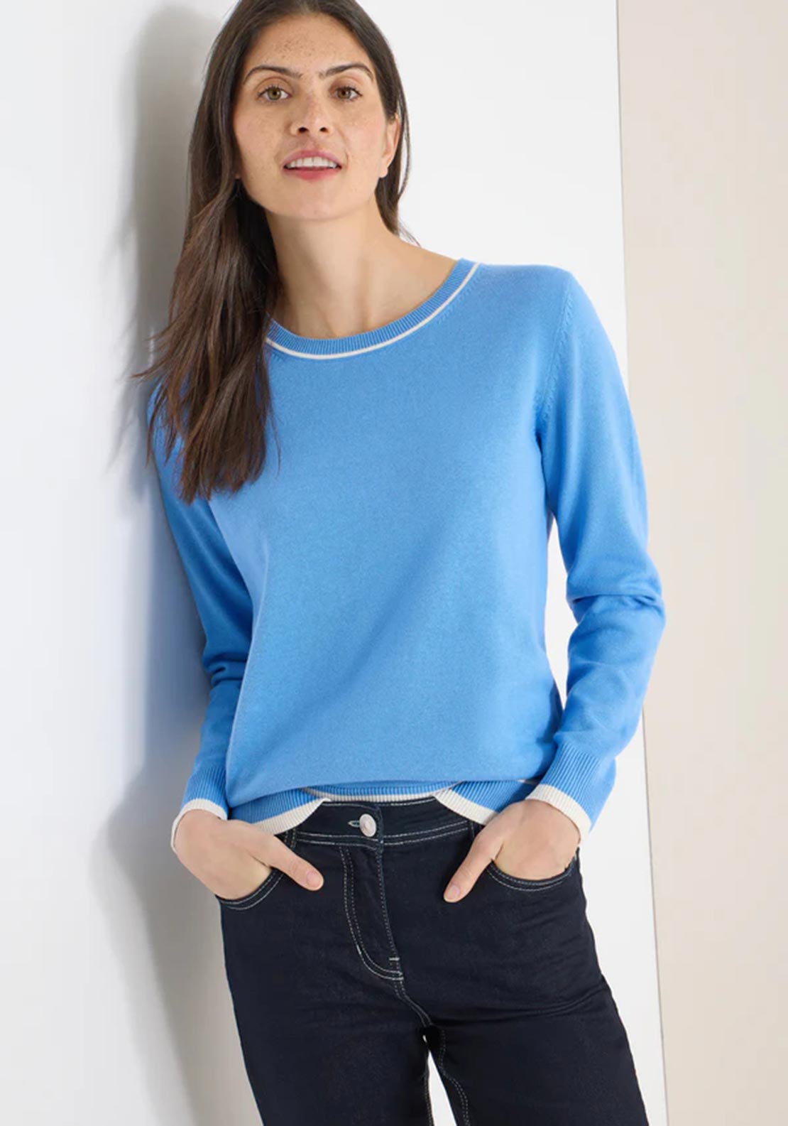 Cecil Contrast Striped Knit Jumper, Blue