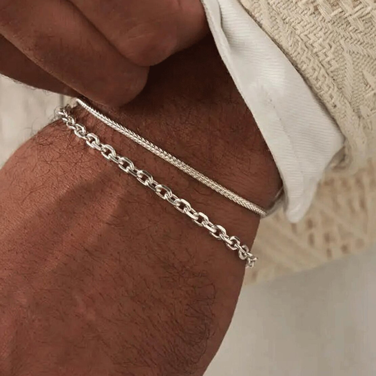 ChloBo Men’s Anchor Chain Bracelet, Silver