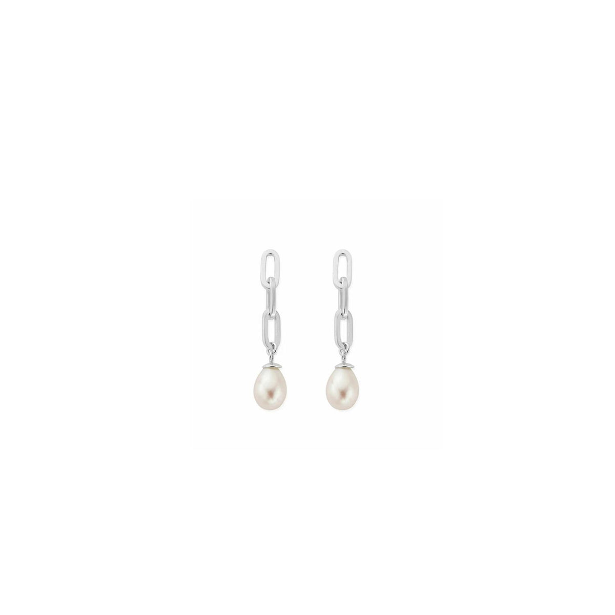 ChloBo Mini Link Pearl Drop Earrings, Silver