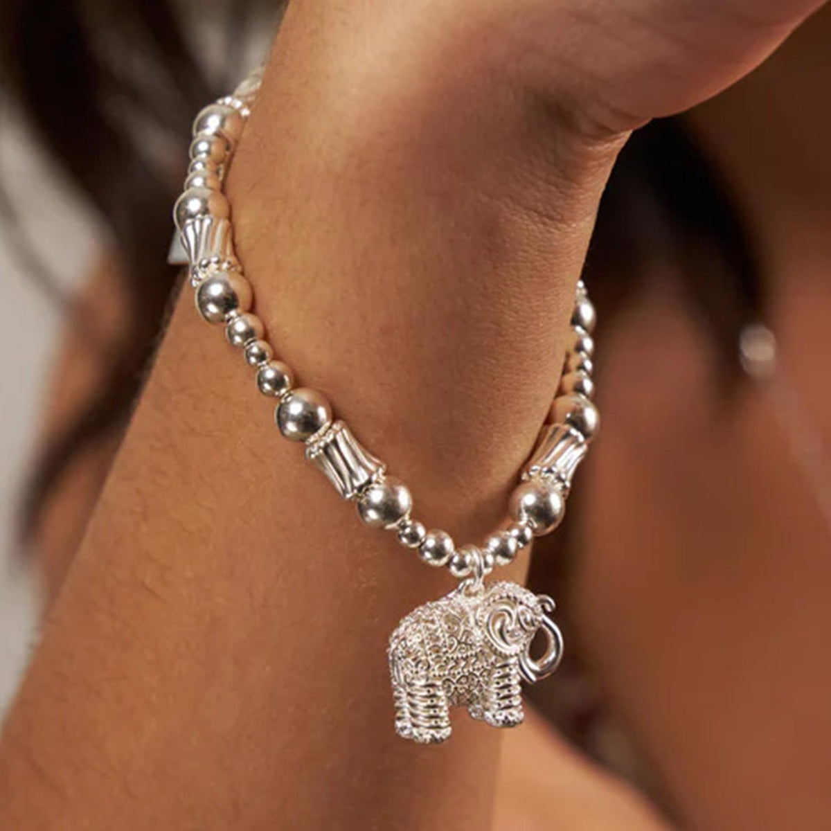 ChloBo Corrugated Twist Sacred Elephant Bracelet, Silver