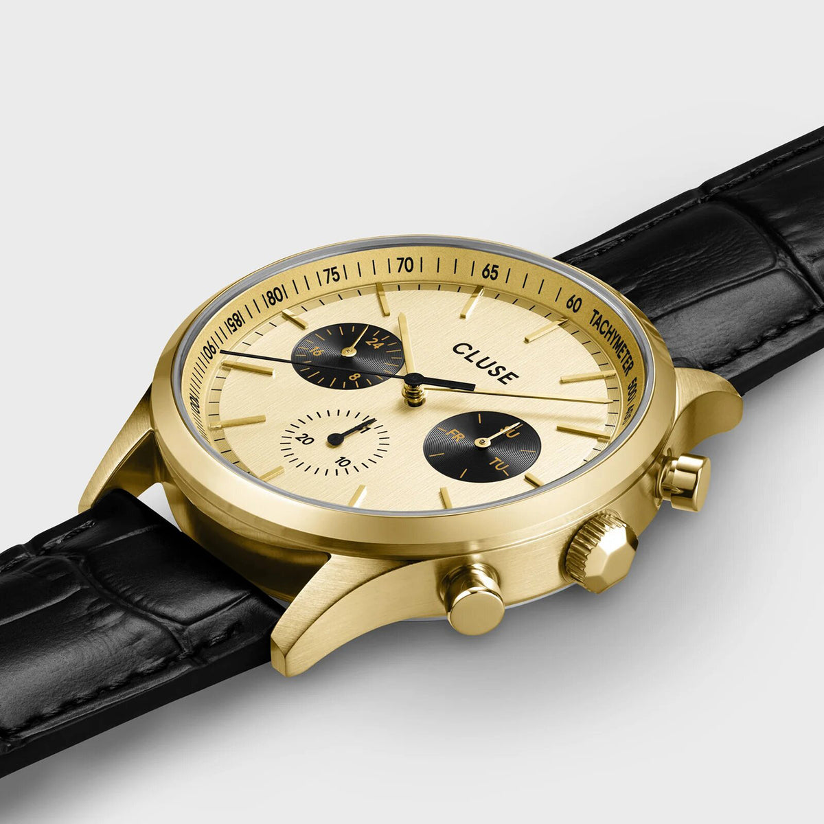 Cluse Anthéor Multifunction Leather Strap Watch, Gold & Black