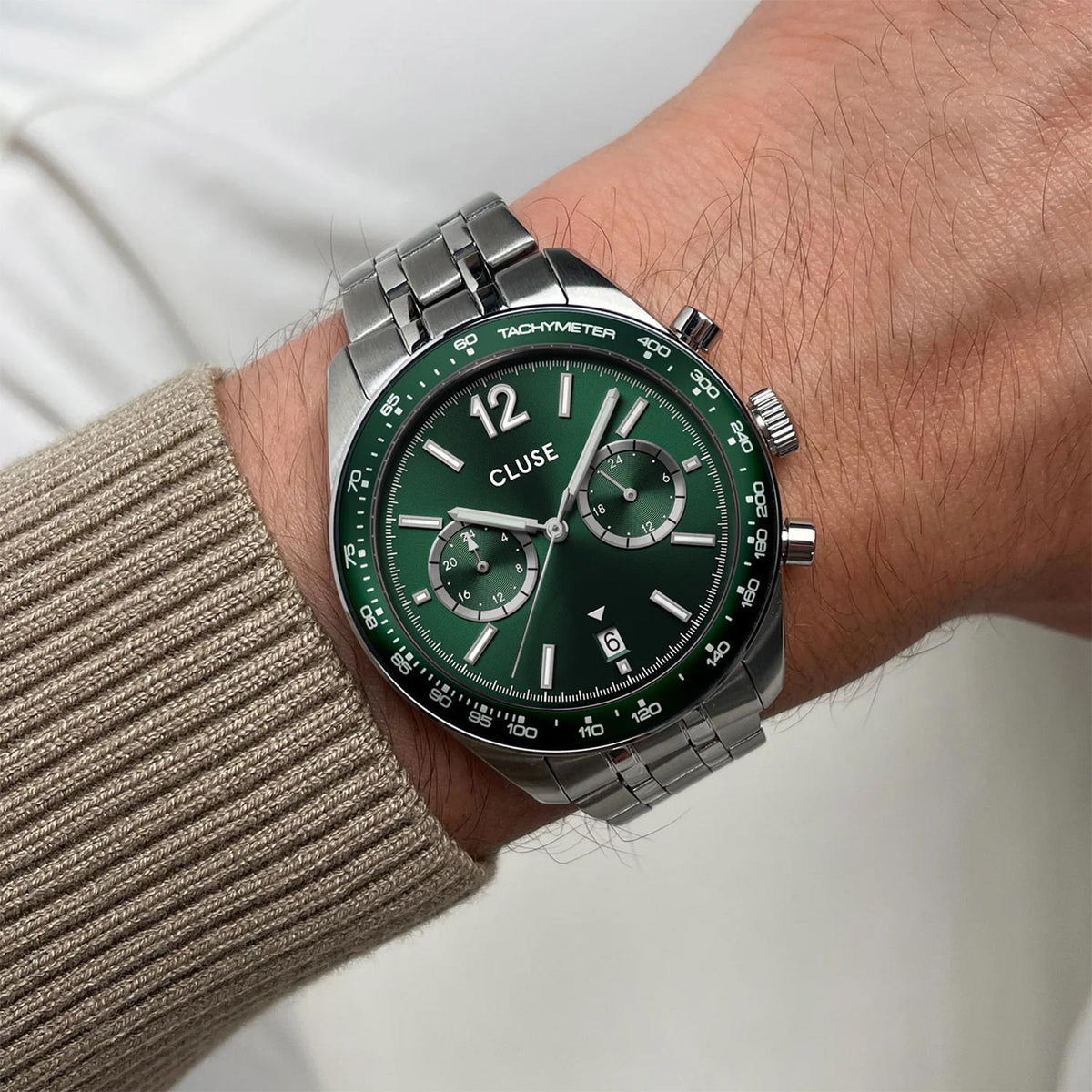 Cluse Aravis Watch, Silver & Green