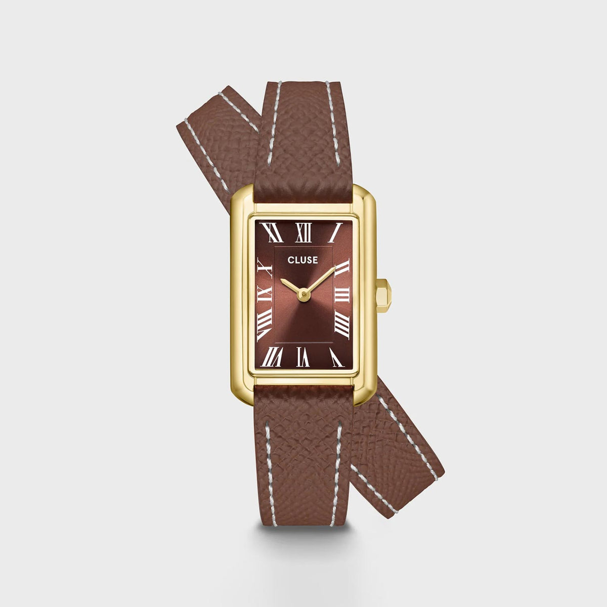 Cluse Belisenna Leather Double Strap Watch, Gold & Brown