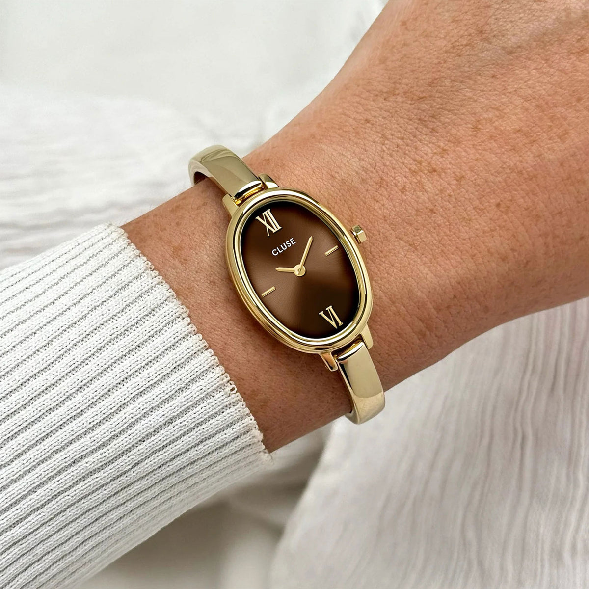 Cluse L'Ovale Watch, Gold & Brown