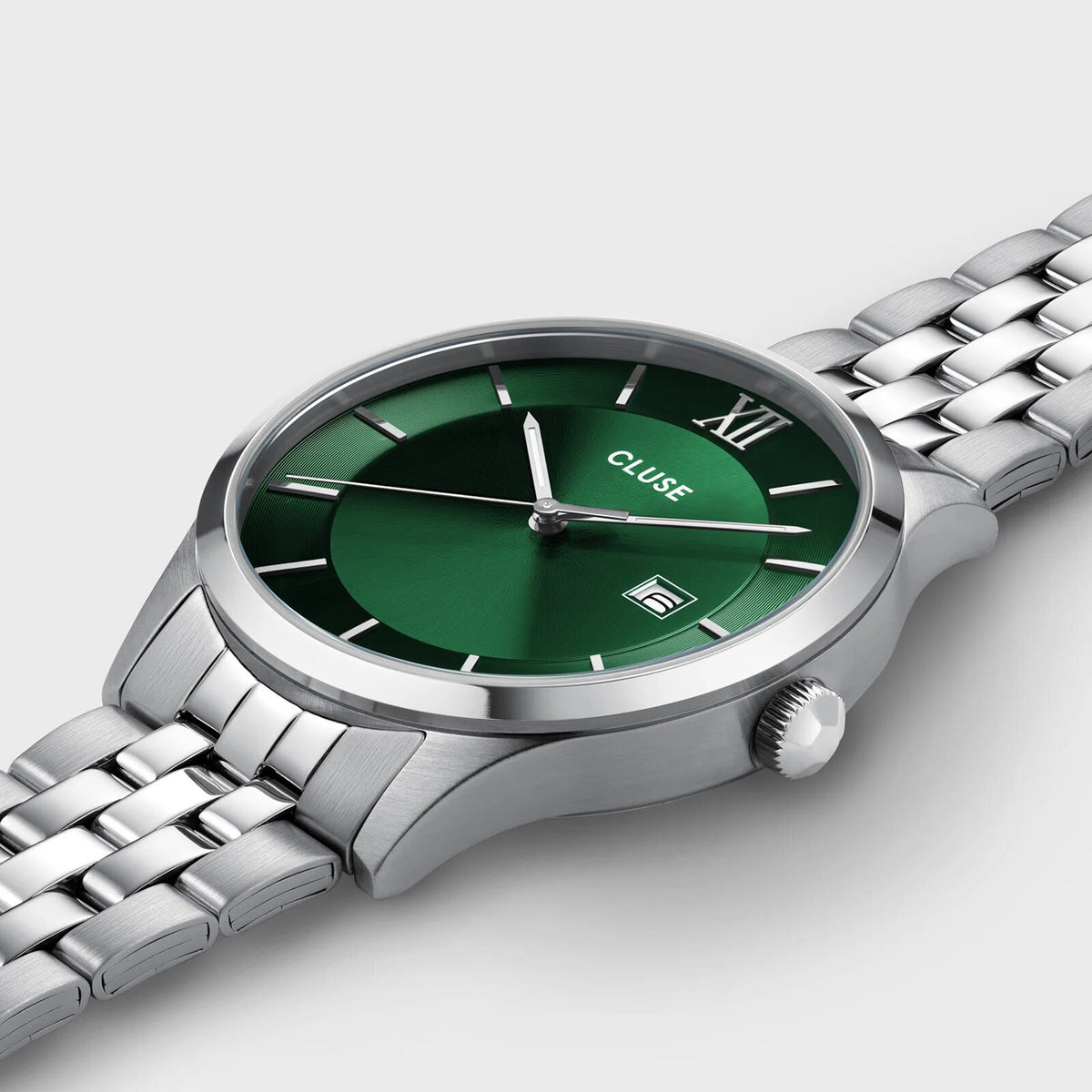 Cluse Men’s Aravis 3 Hand Watch, Silver & Green