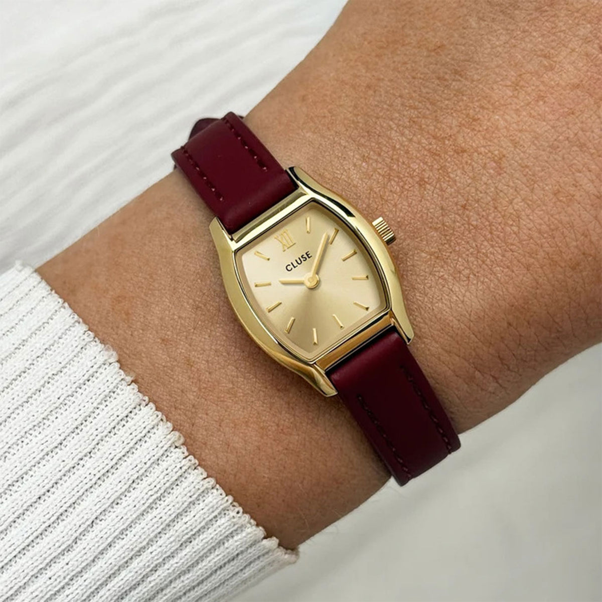 Cluse Tonnette Mini Watch, Gold & Red
