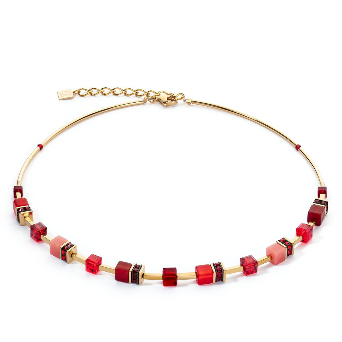 Coeur De Lion GeoCube Iconic Lite Necklace, Gold & Red