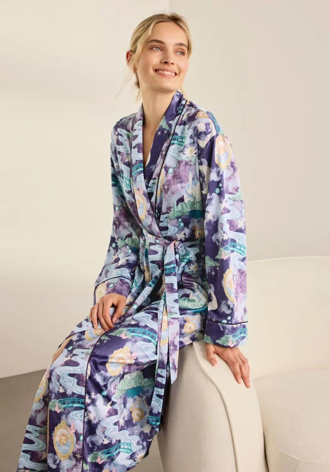 Chelsea Peers Dreamscape Kingdom Print Dressing Gown, Purple