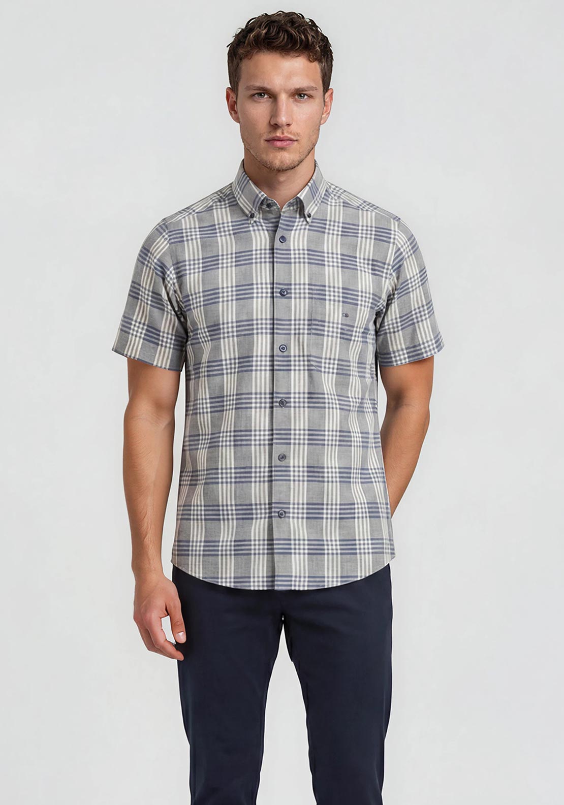 Daniel Grahame Check Short Sleeve Shirt, Brown & Navy