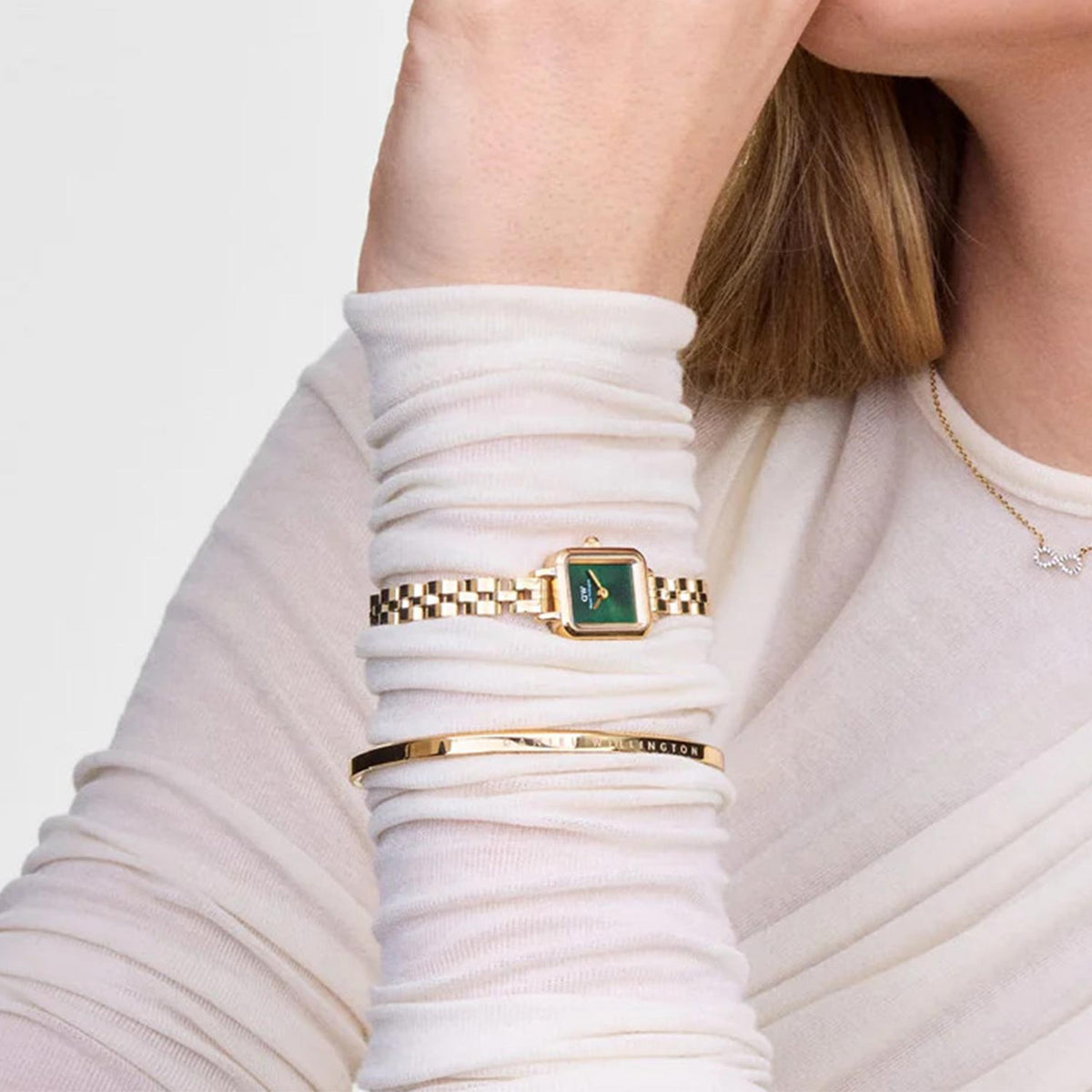 Daniel Wellington Quadro Mini Arch 3 Link Watch, Gold & Green