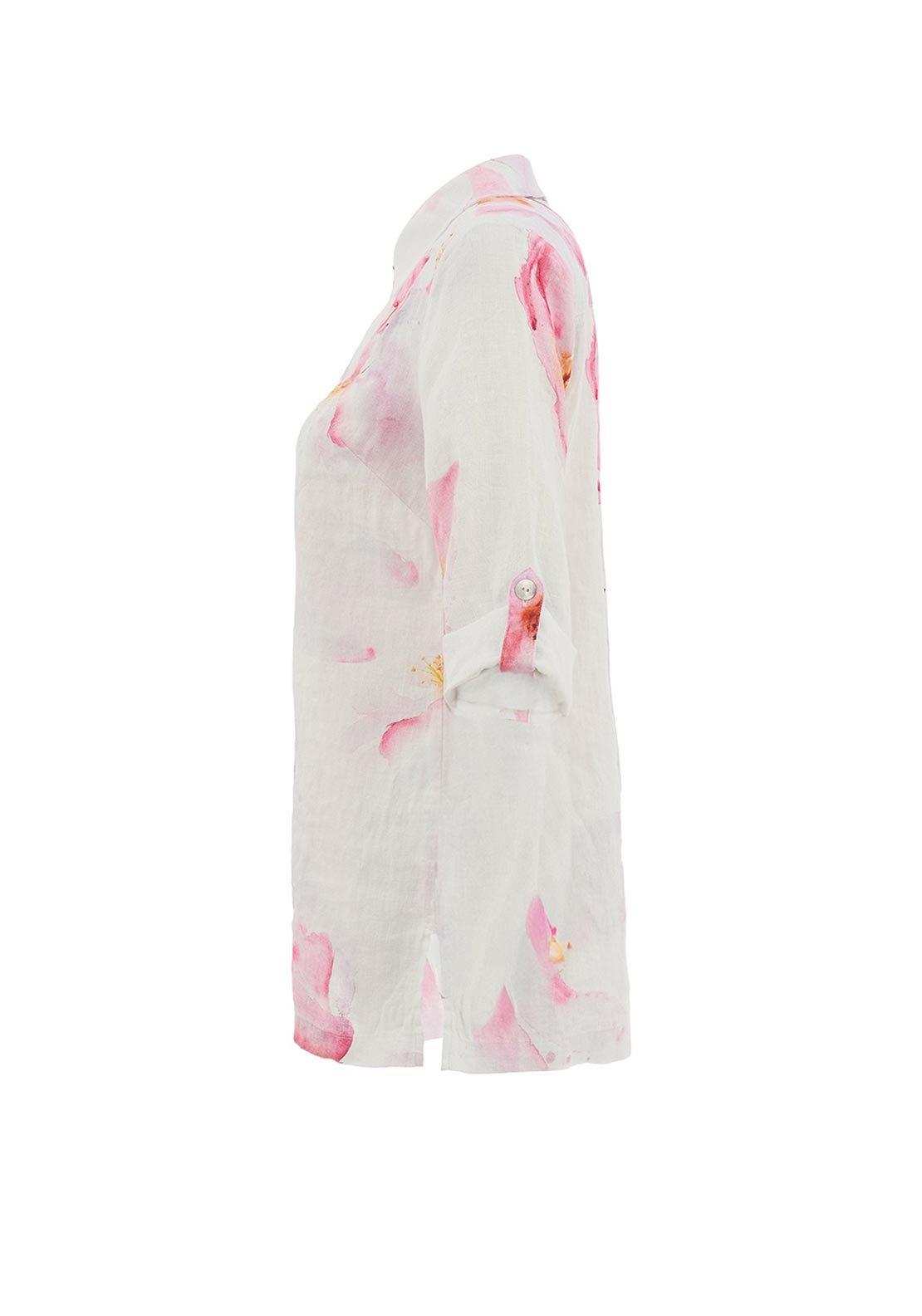 Dolcezza Floral Print Button Down Blouse, White Multi