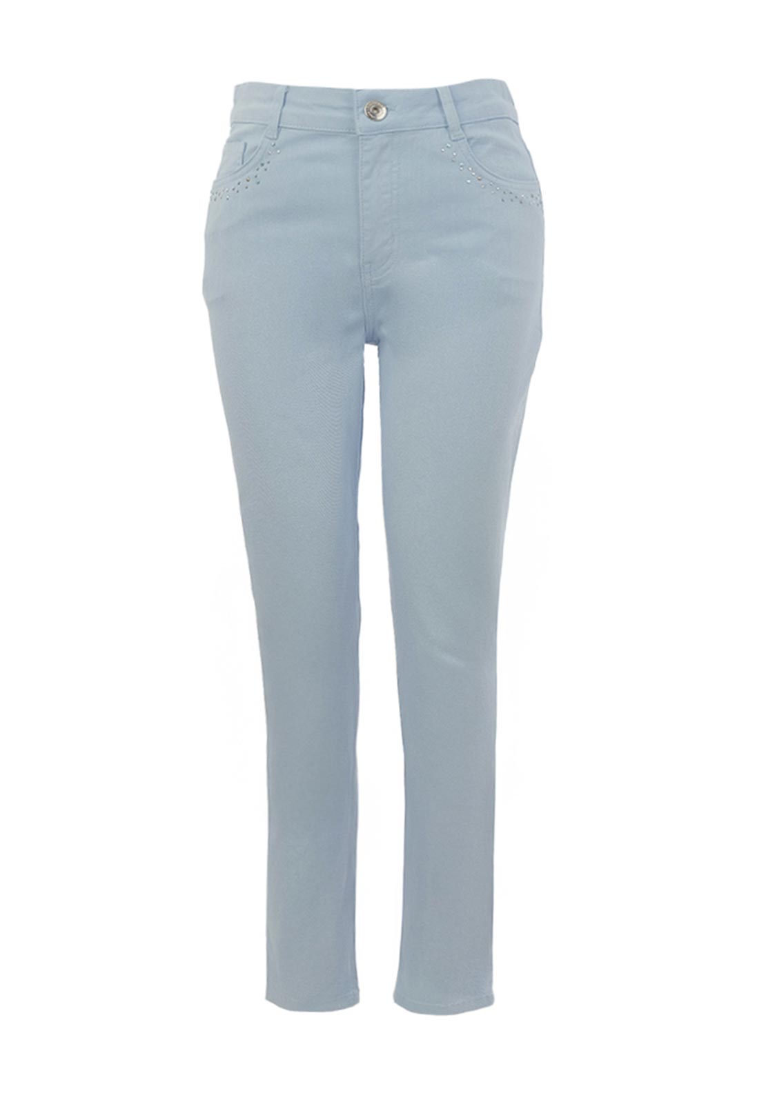 Dolcezza Straight Fit Rhinestone Detail Jeans, Blue