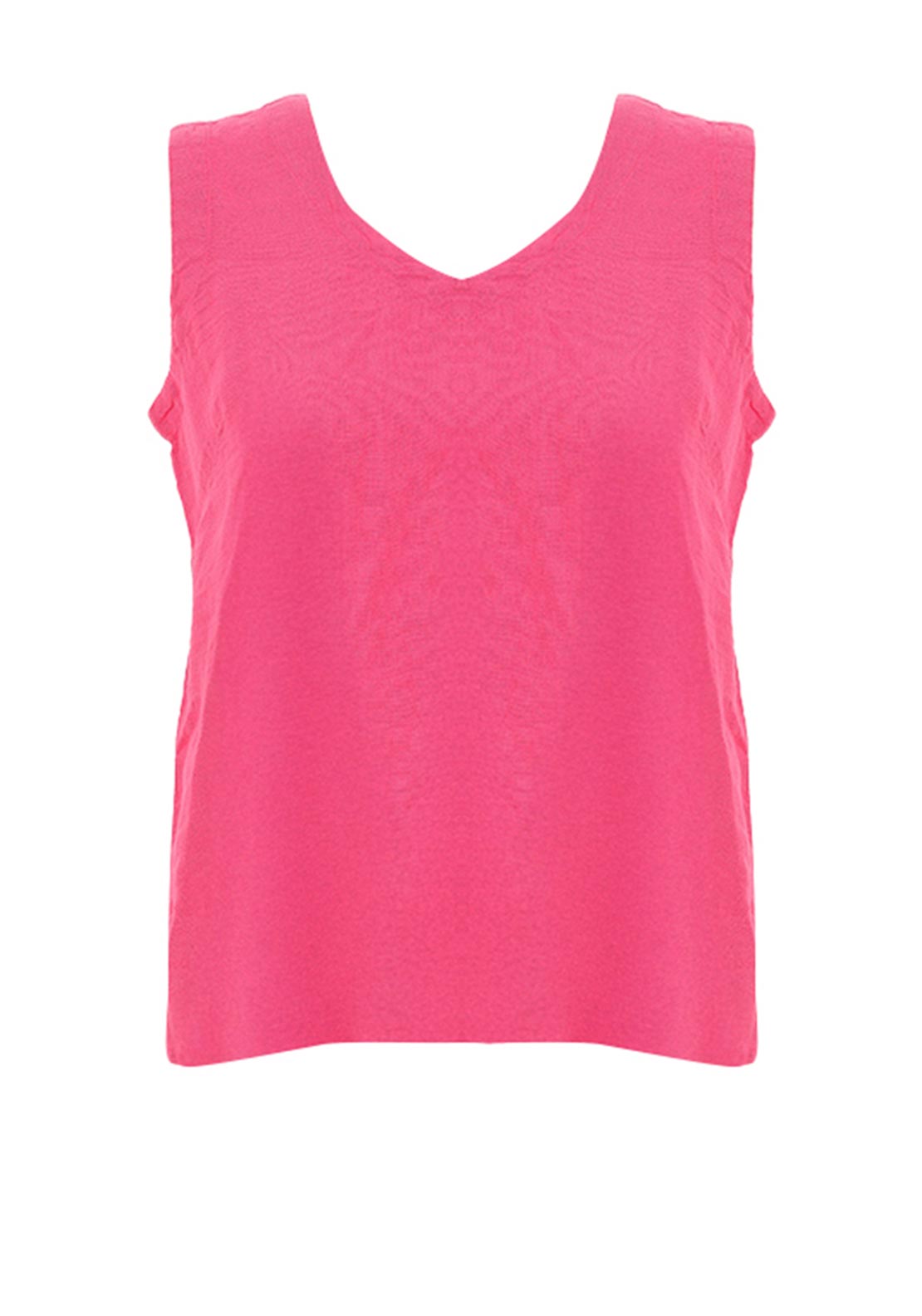 Dolcezza Linen V Neck Button Back Top, Fuchsia Pink