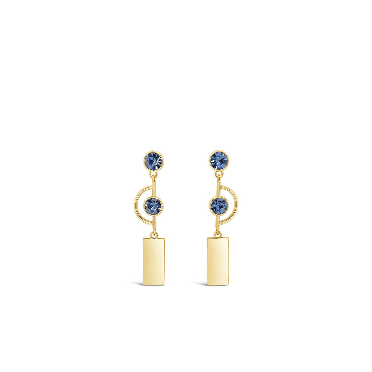 Absolute Blue CZ Geo Drop Earrings, Gold