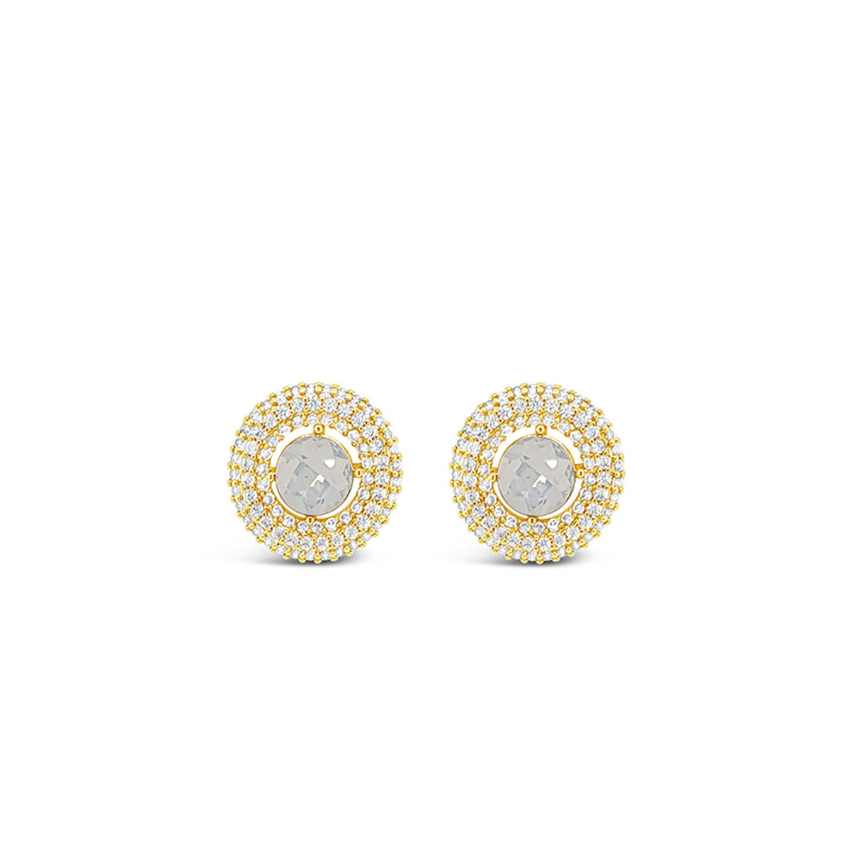 Absolute Opal Pavé Halo Stud Earrings, Gold