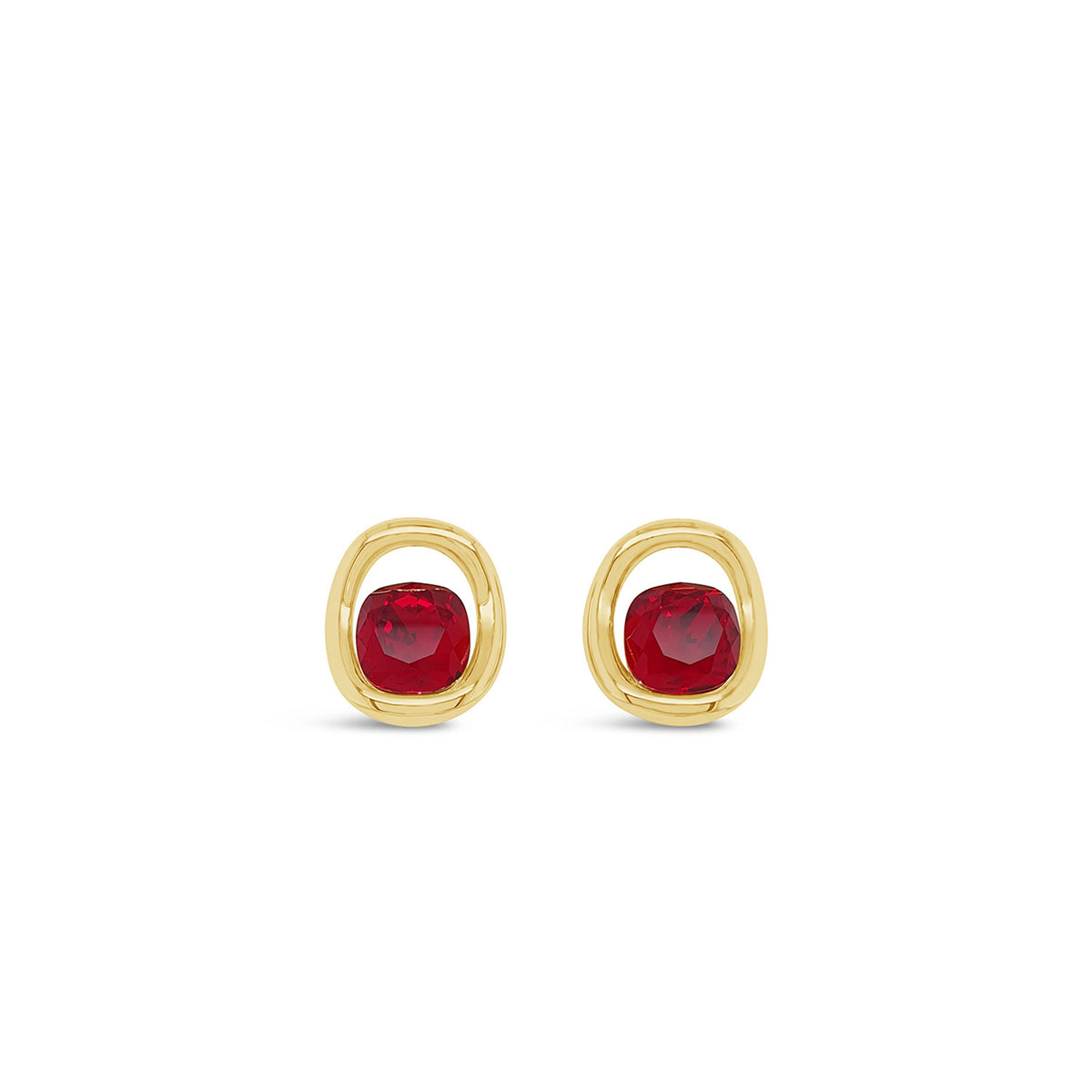 Absolute Siam Red CZ Statement Stud Earrings, Gold