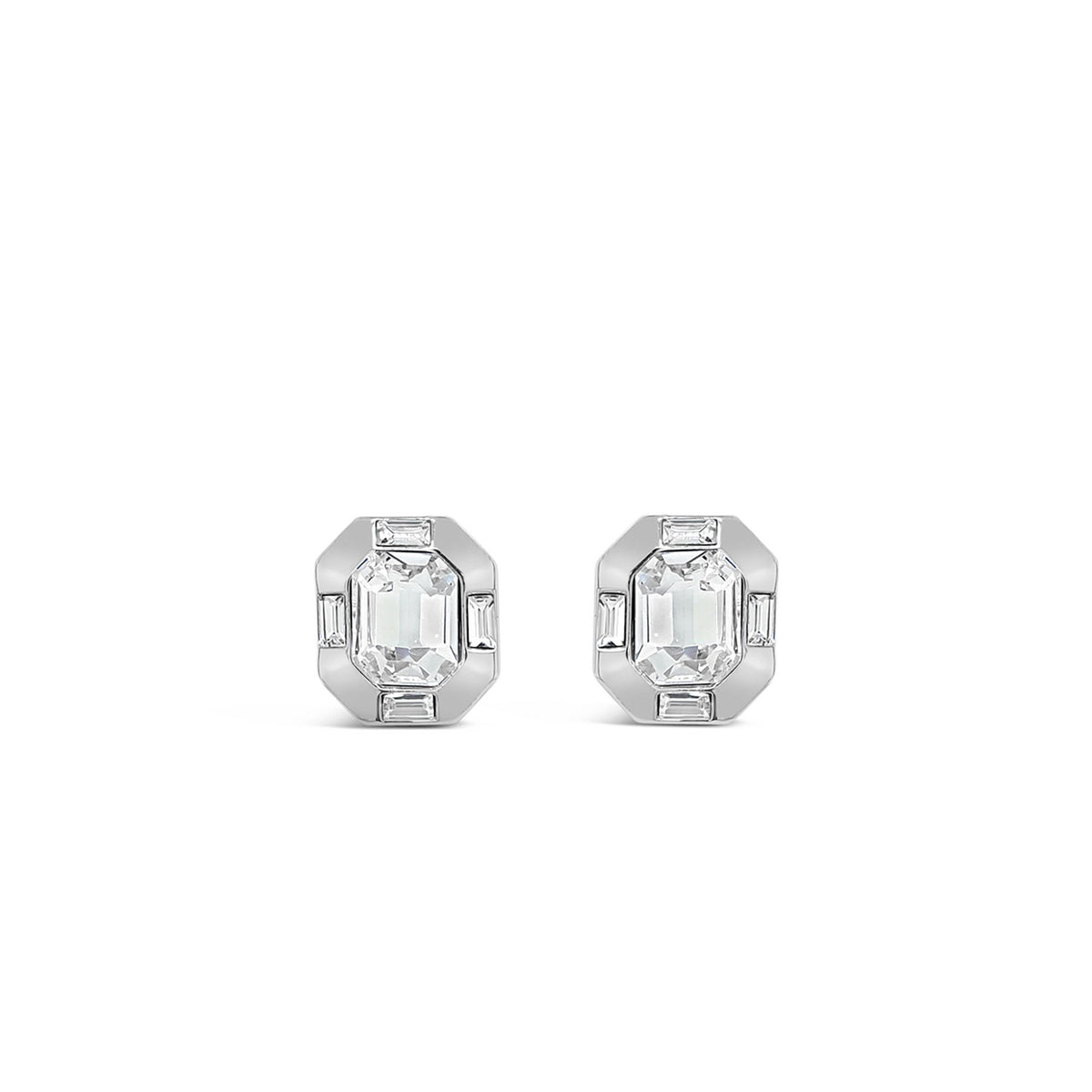 Absolute Large CZ Oval Stud Earrings, Silver