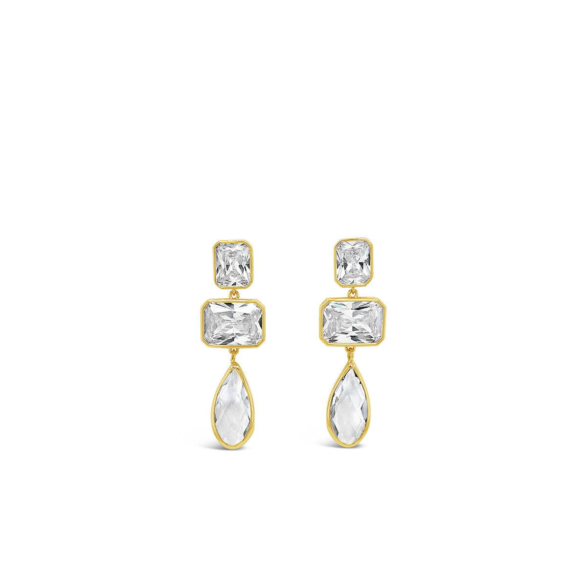Absolute Geo CZ Drop Earrings, Gold