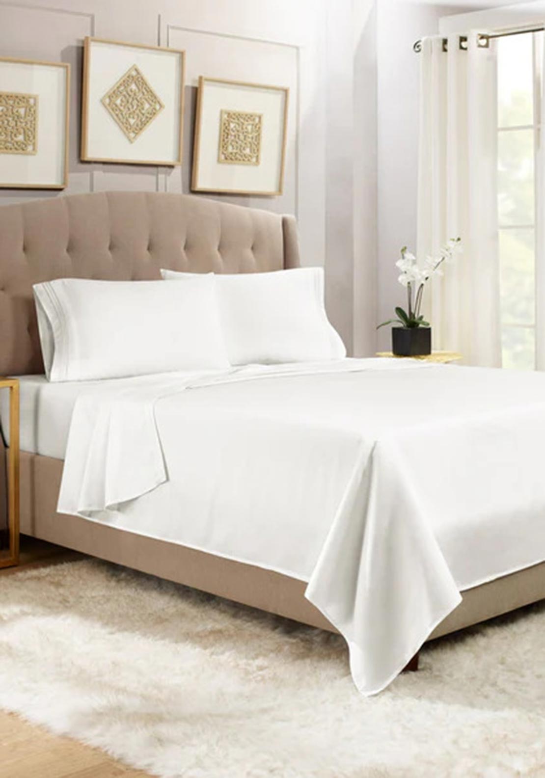 EA Design Flat Sheet, Fitted Sheet and Pillowcase Set, White