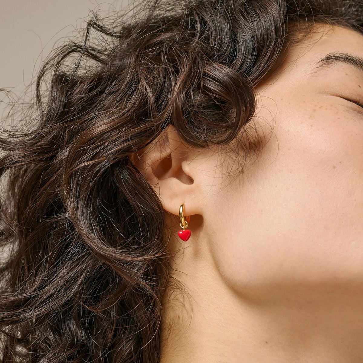 Enamel Amore Huggie Hoop Earrings, Gold