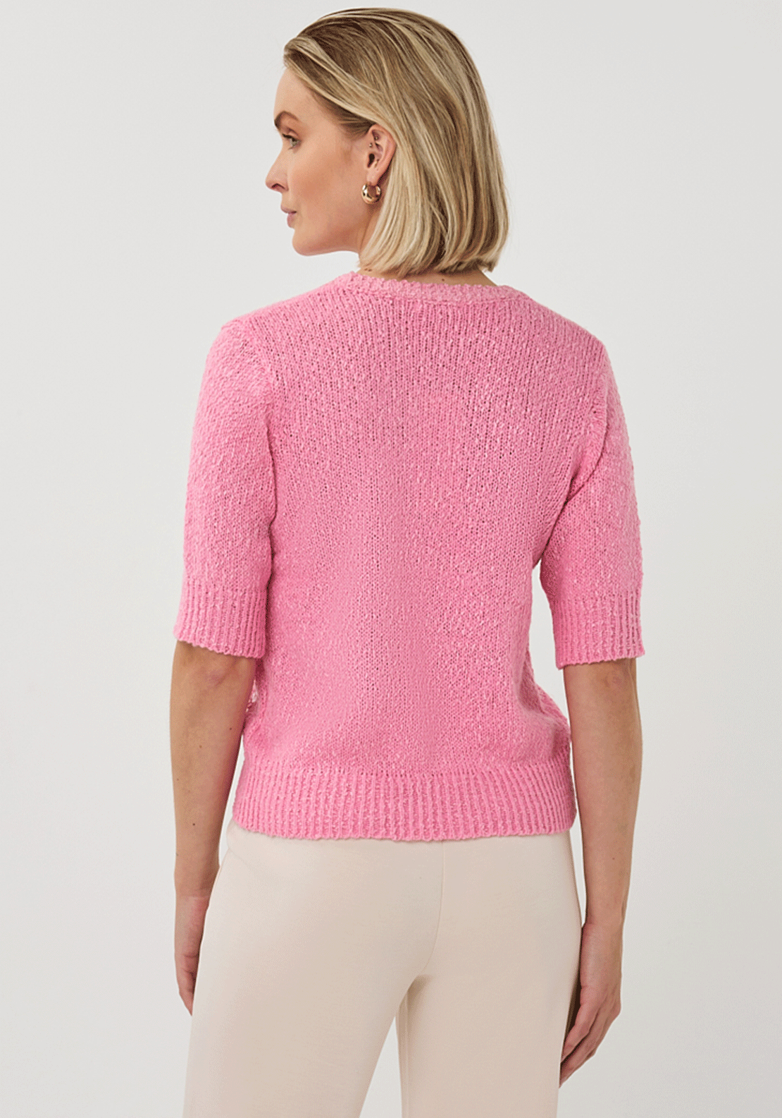Esqualo Sequin Short Sleeve Knit Sweater, Pink