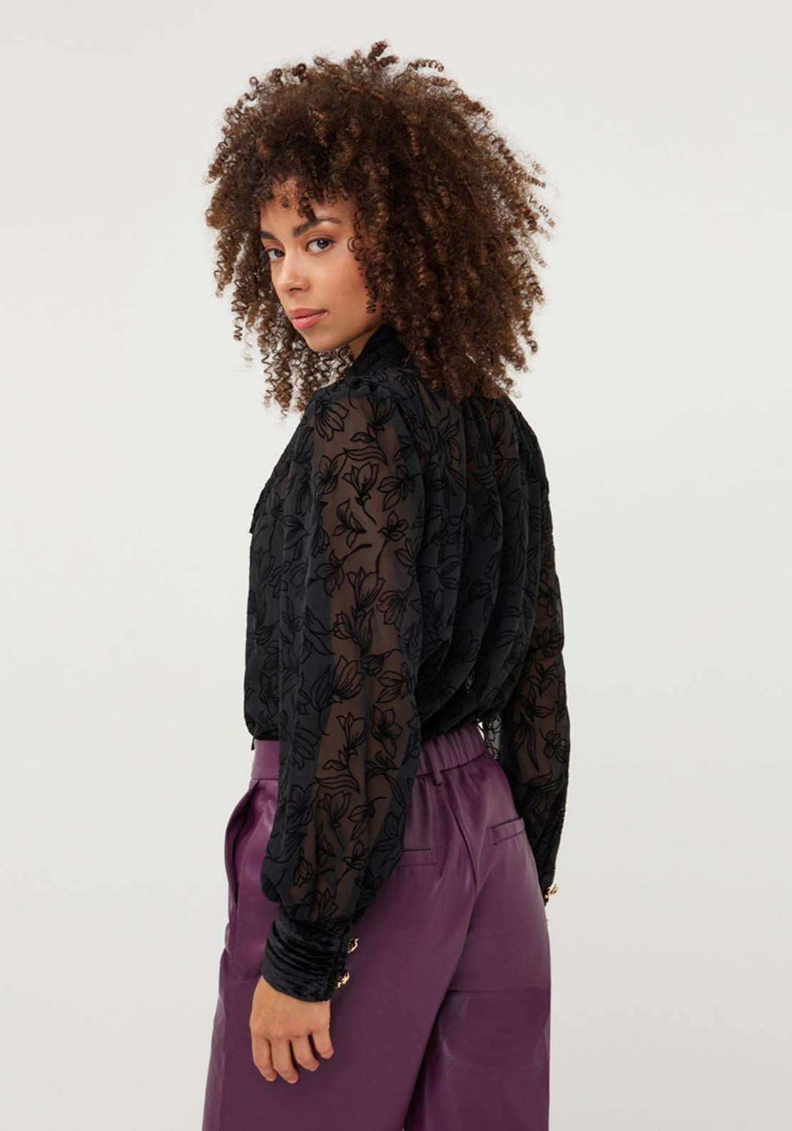 Esqualo Lace with Neck Scarf Detail Blouse, Black