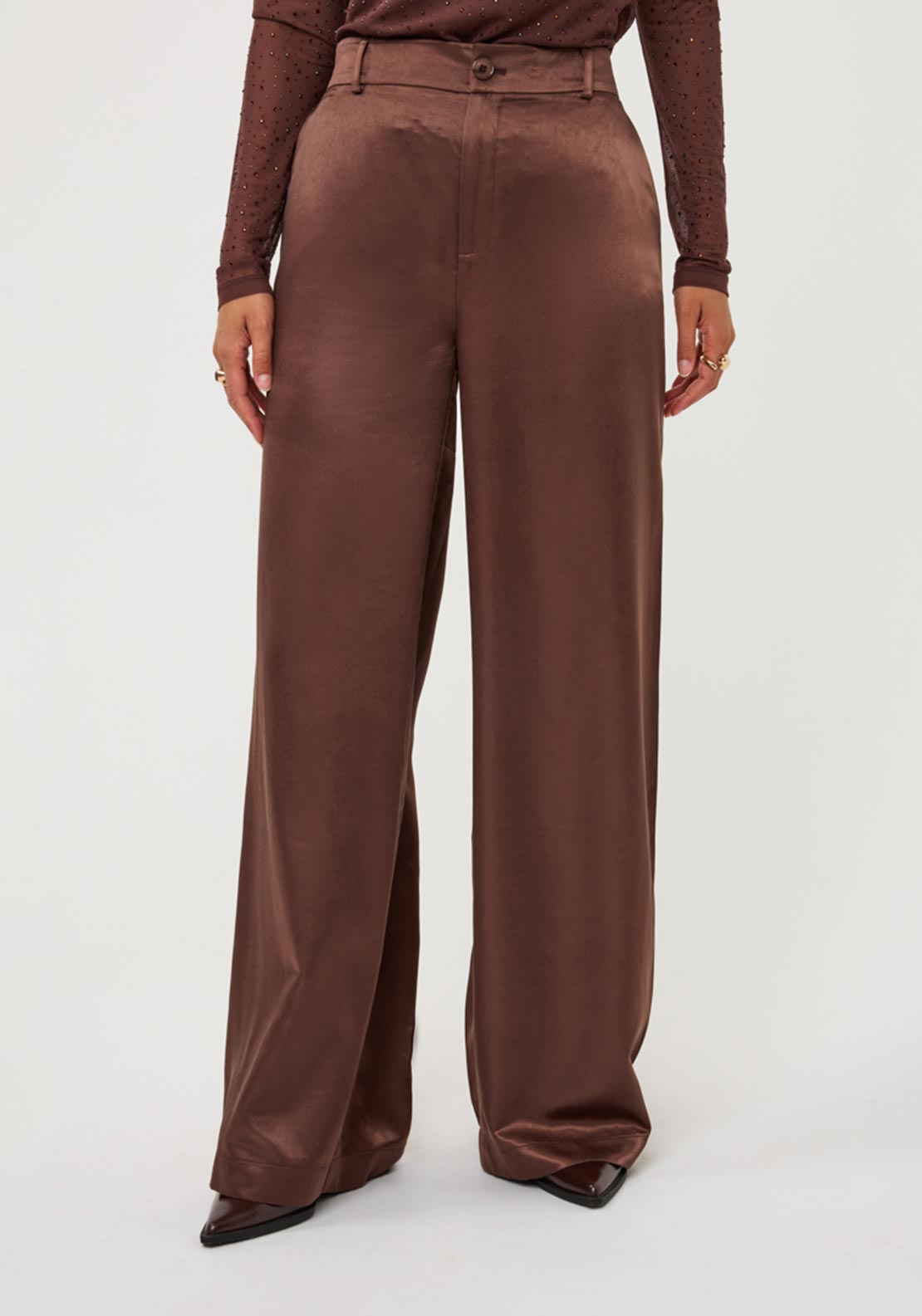 Esqualo Satin Wide Leg Trousers, Brown