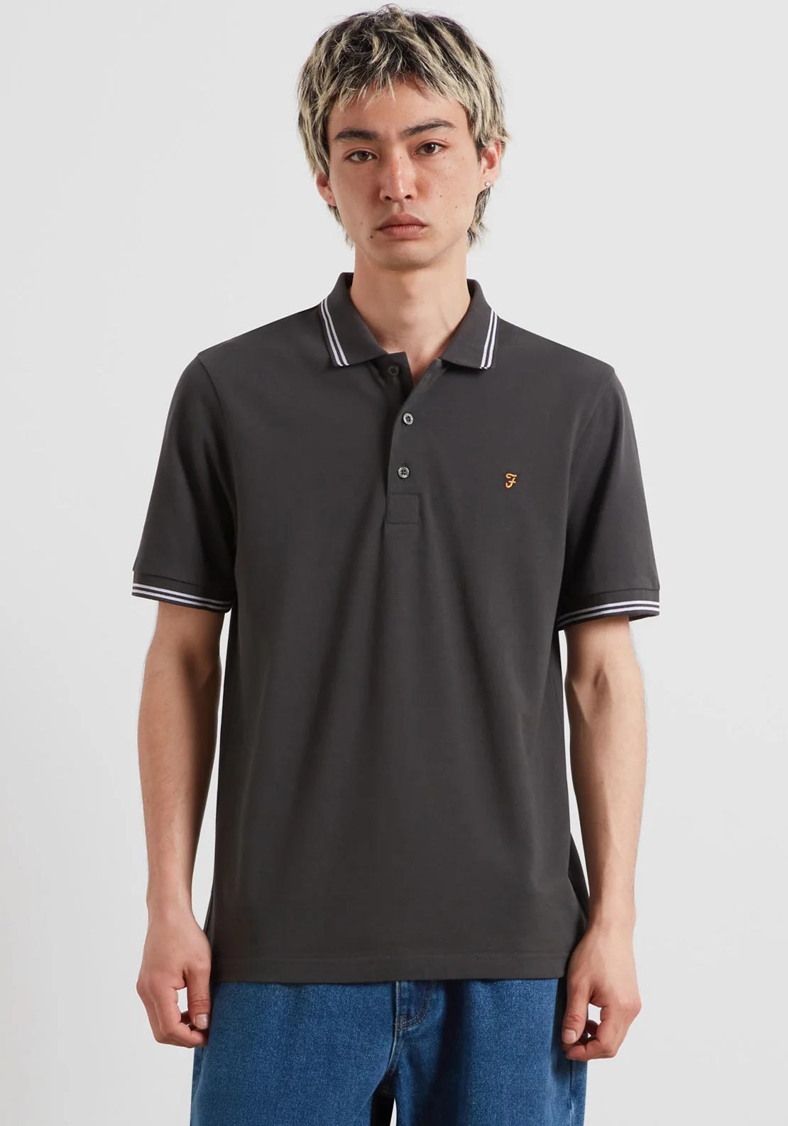 Farah Bowes Tipped Polo Shirt, Washed Black