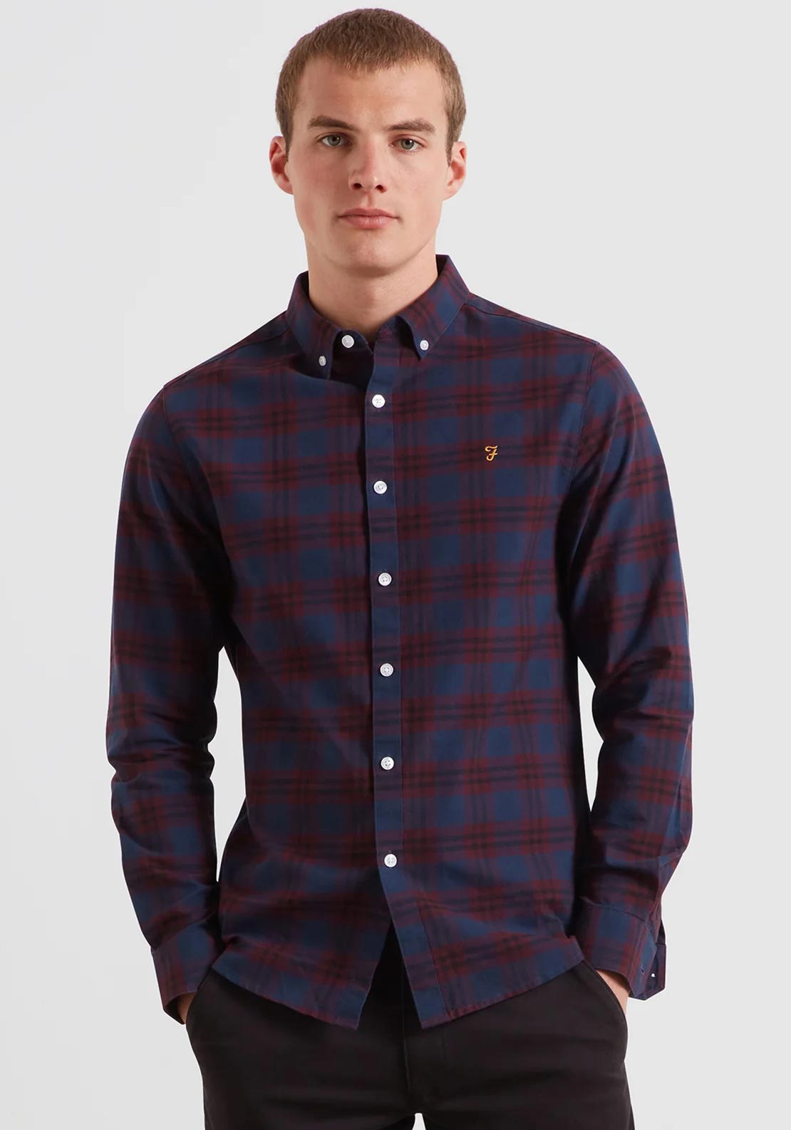 Farah Brewer Check Oxford Shirt, Bordeaux