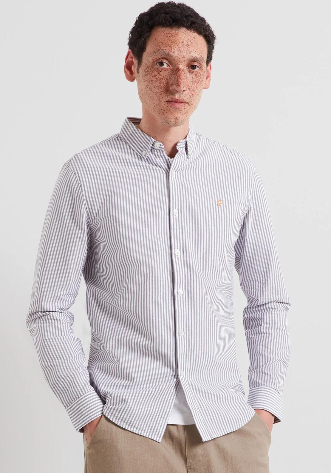 Farah Brewer Stripe Oxford Shirt, Deep Purple & White
