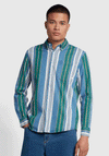 Farah Burghino Stripe Denim Shirt, Dark Ocean Green
