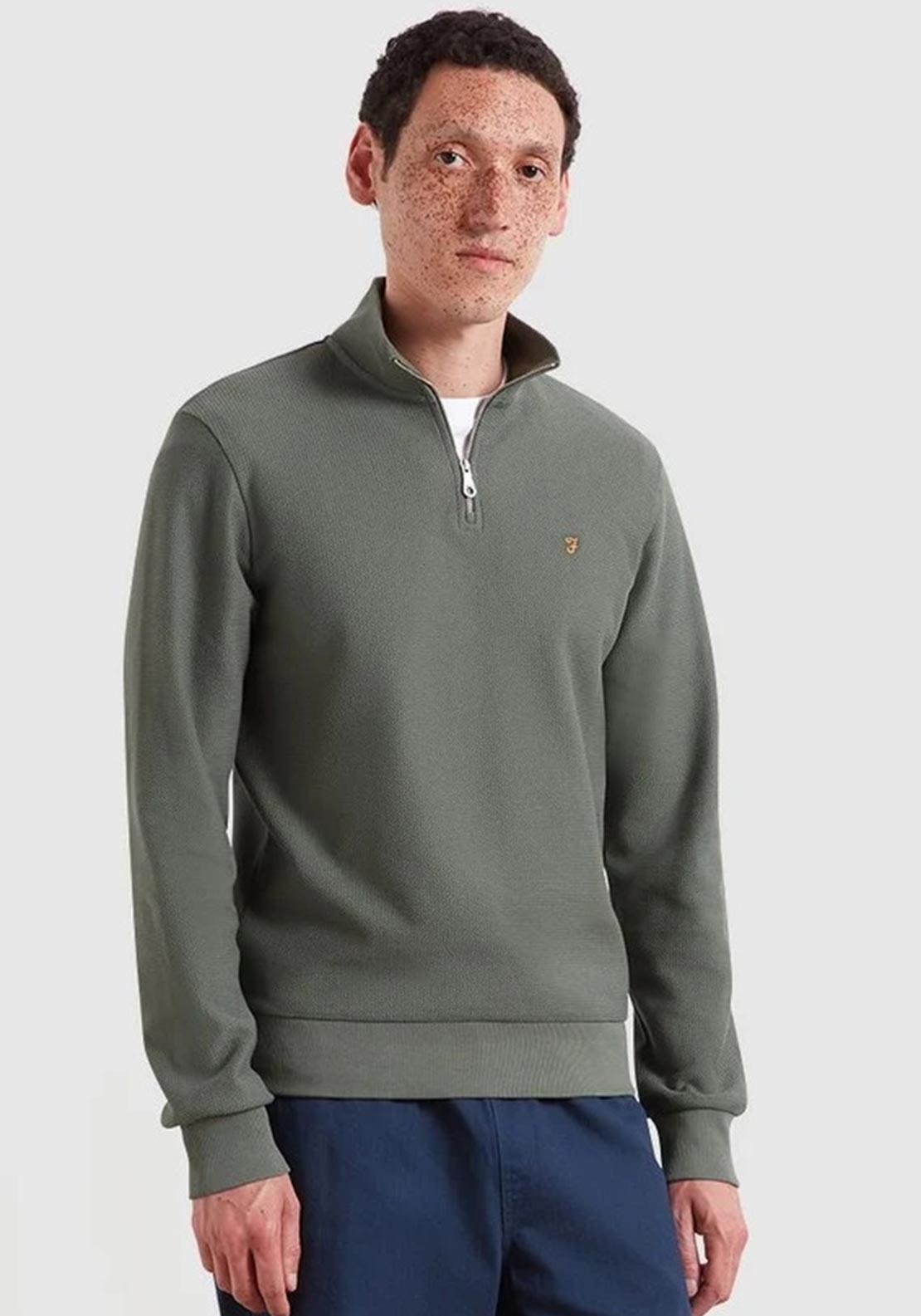 Farah Conrad Quarter Zip Knit Sweater, Rosemary Green