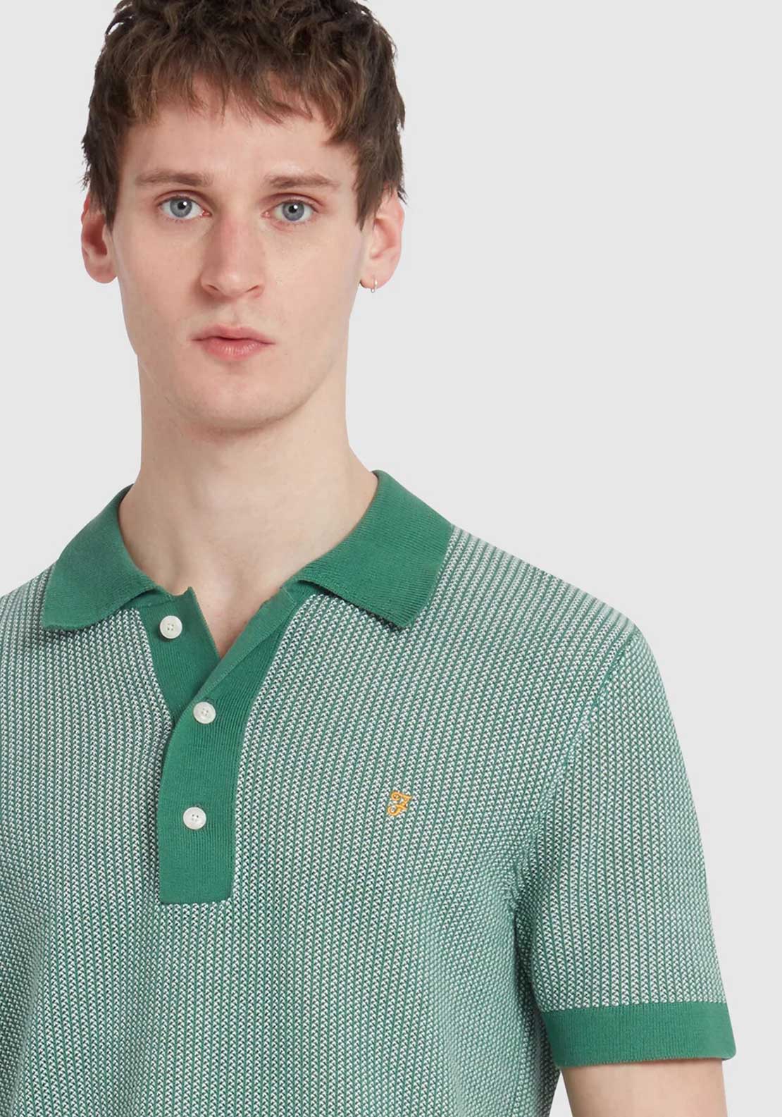Farah Sandford Knit Polo Shirt, Green Meadow