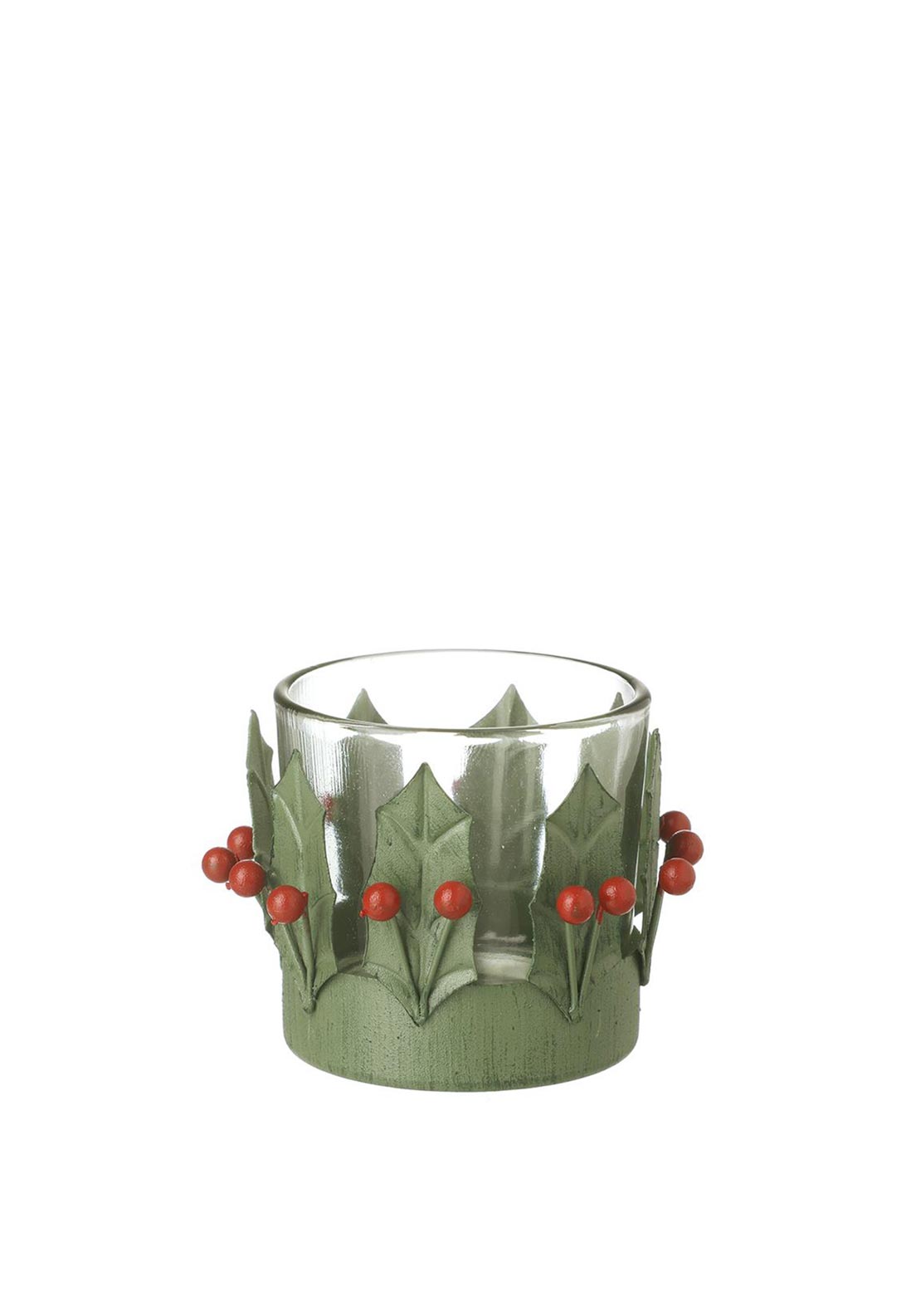 Heaven Sends Holly Glass Candle Holder, Green