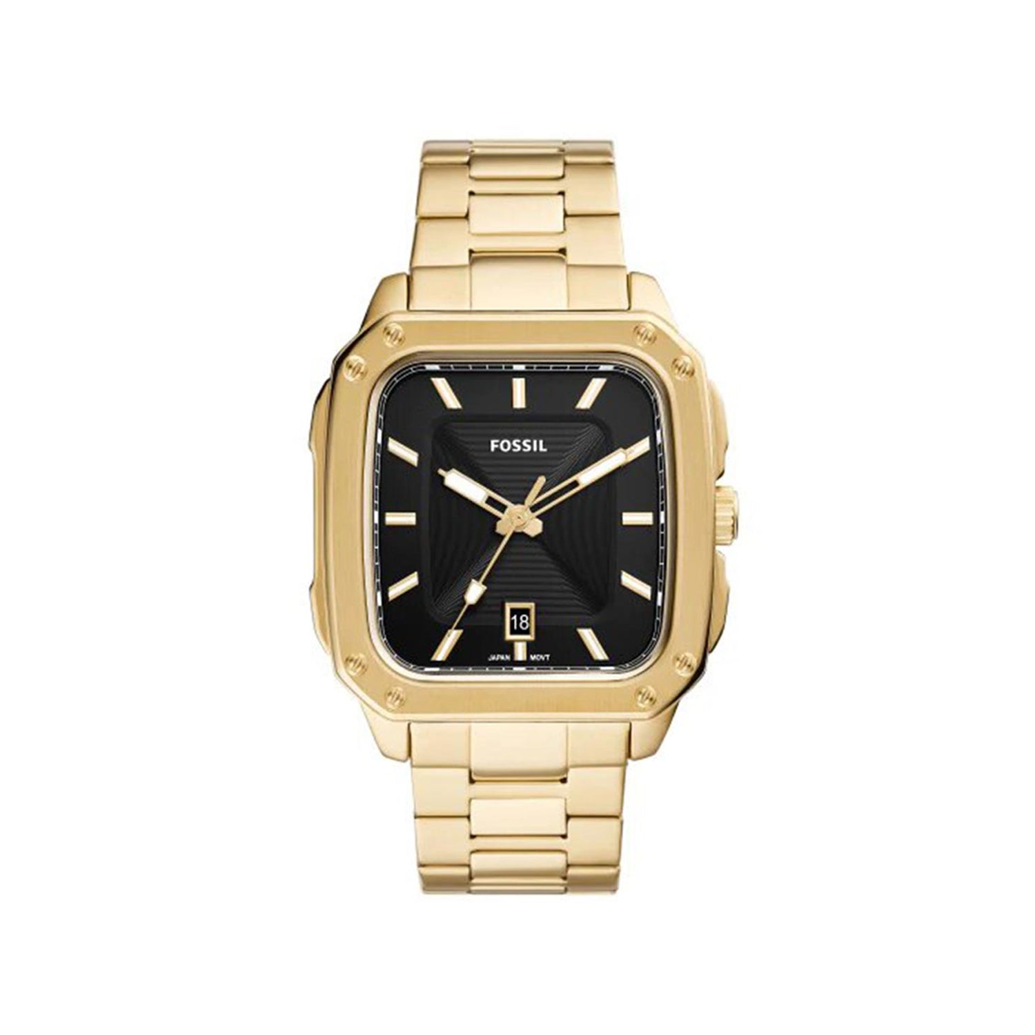 Fossil Men's Inscription Square Watch, Gold Black McElhinneys
