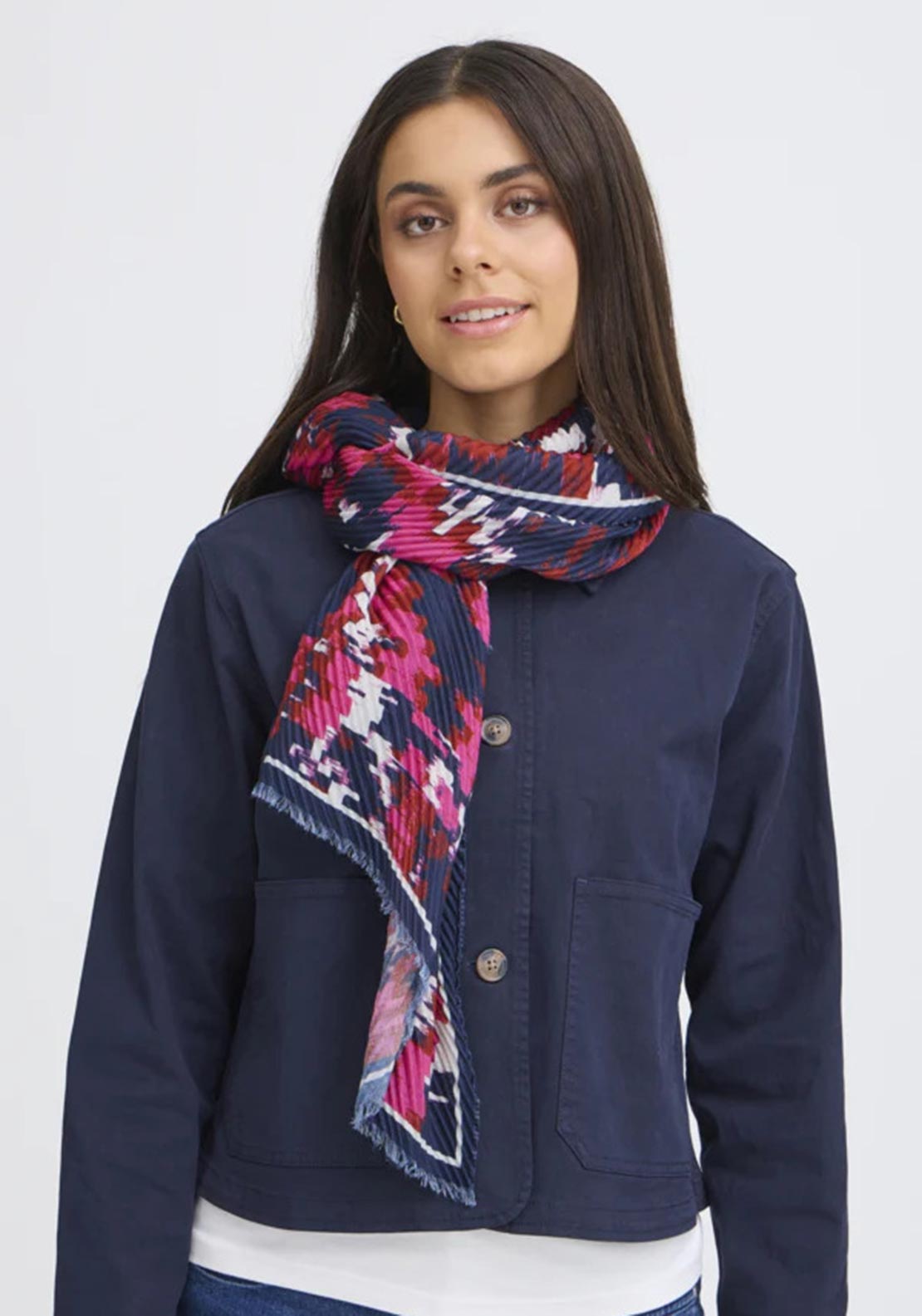 Fransa Lightweight Pleated Scarf, Navy